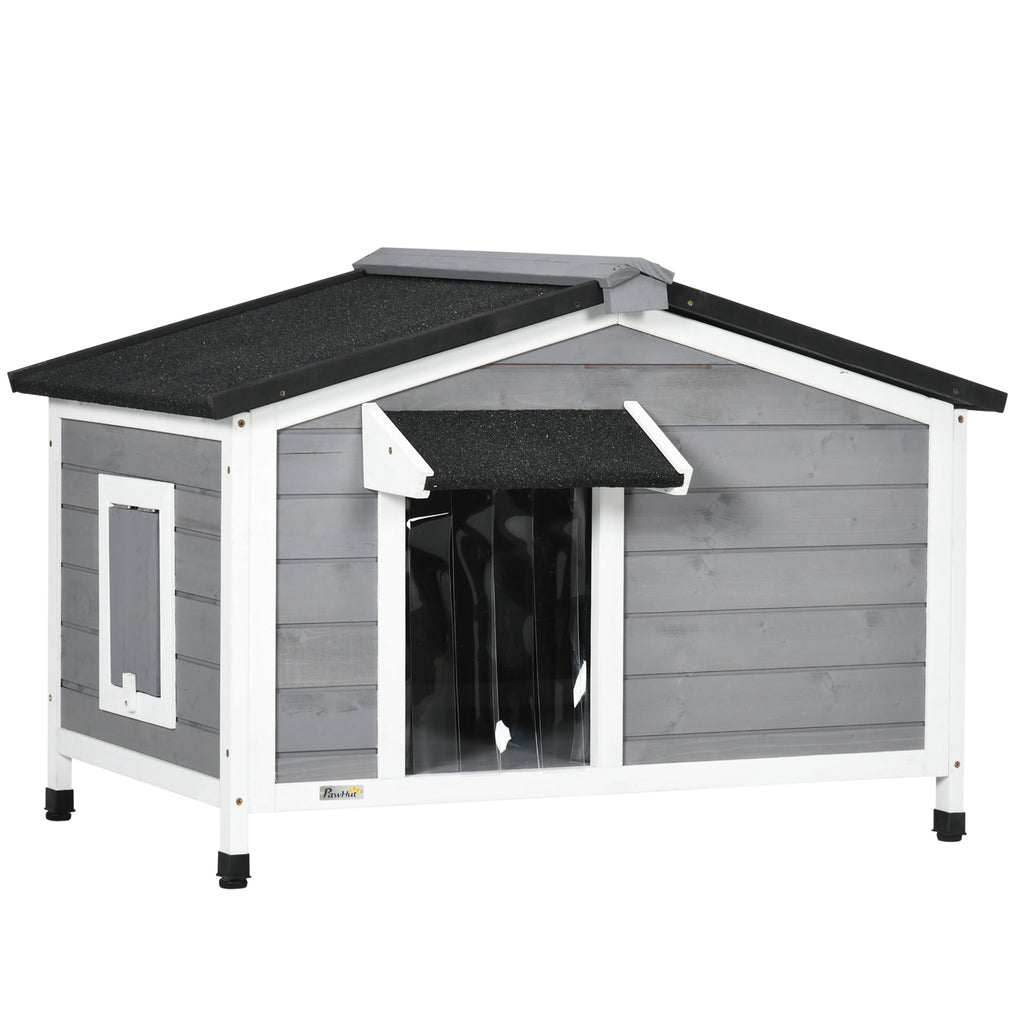 PawHut Wooden Dog Kennel For Medium Dogs 65Hx97Lx72Wcm Grey