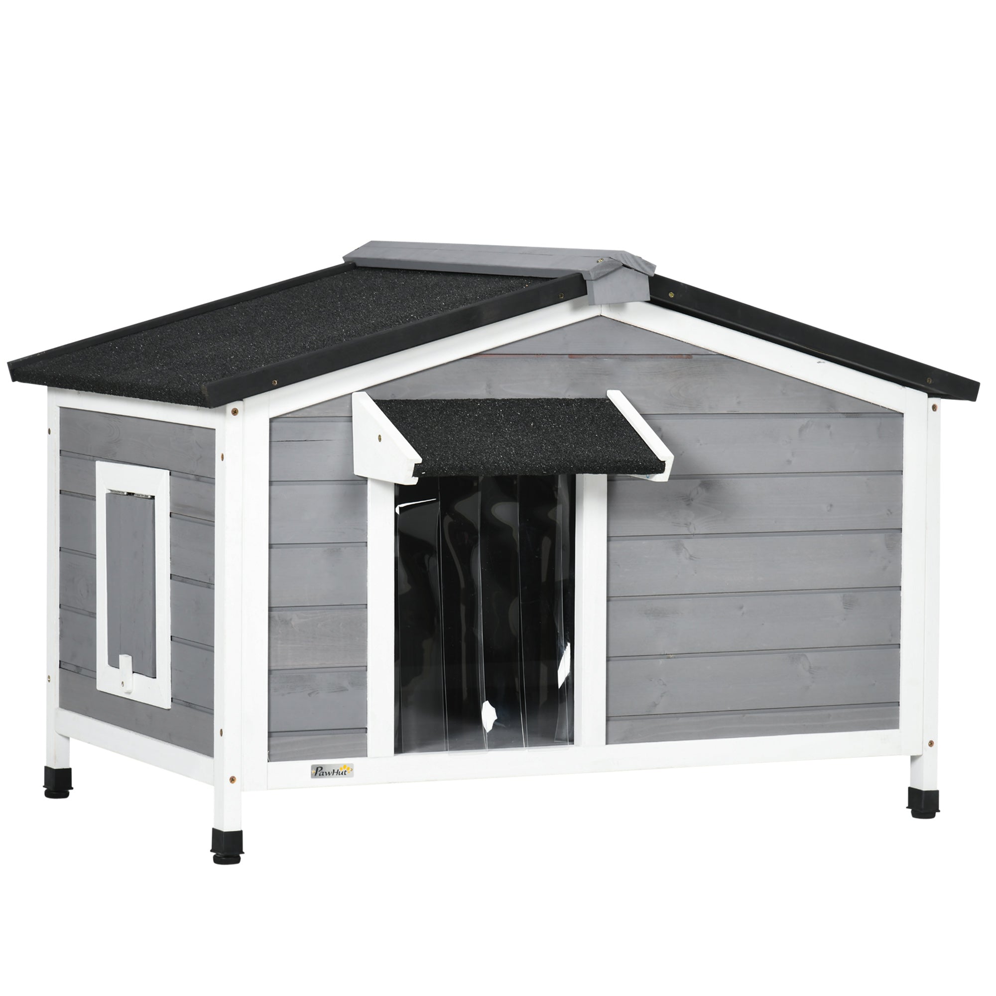PawHut Wooden Dog Kennel For Medium Dogs 65Hx97Lx72Wcm Grey