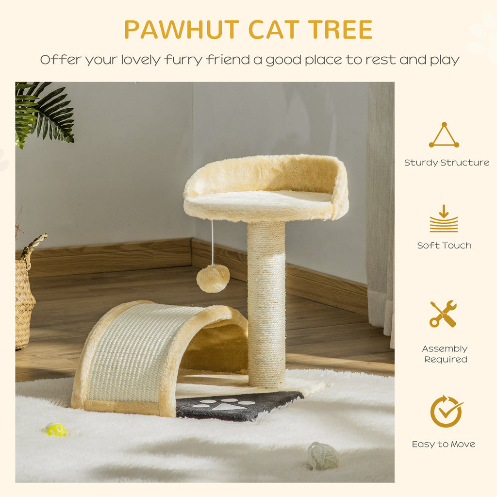 PawHut Cat Tree Scratching Post Kitten Activity Centre Climber Hanging Ball Beige