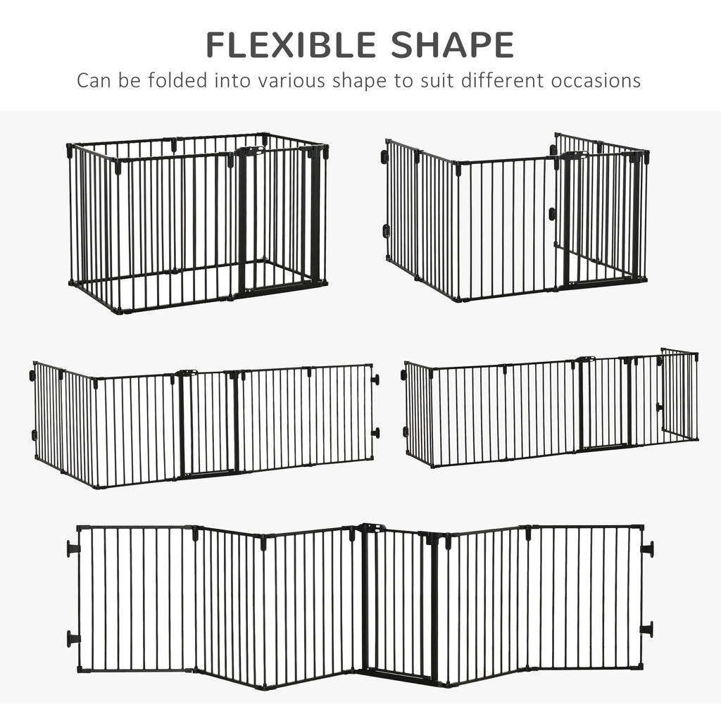 PawHut 6-Panel Dog Safety Gate Playpen Steel Fence Black 62x15.5x78cm