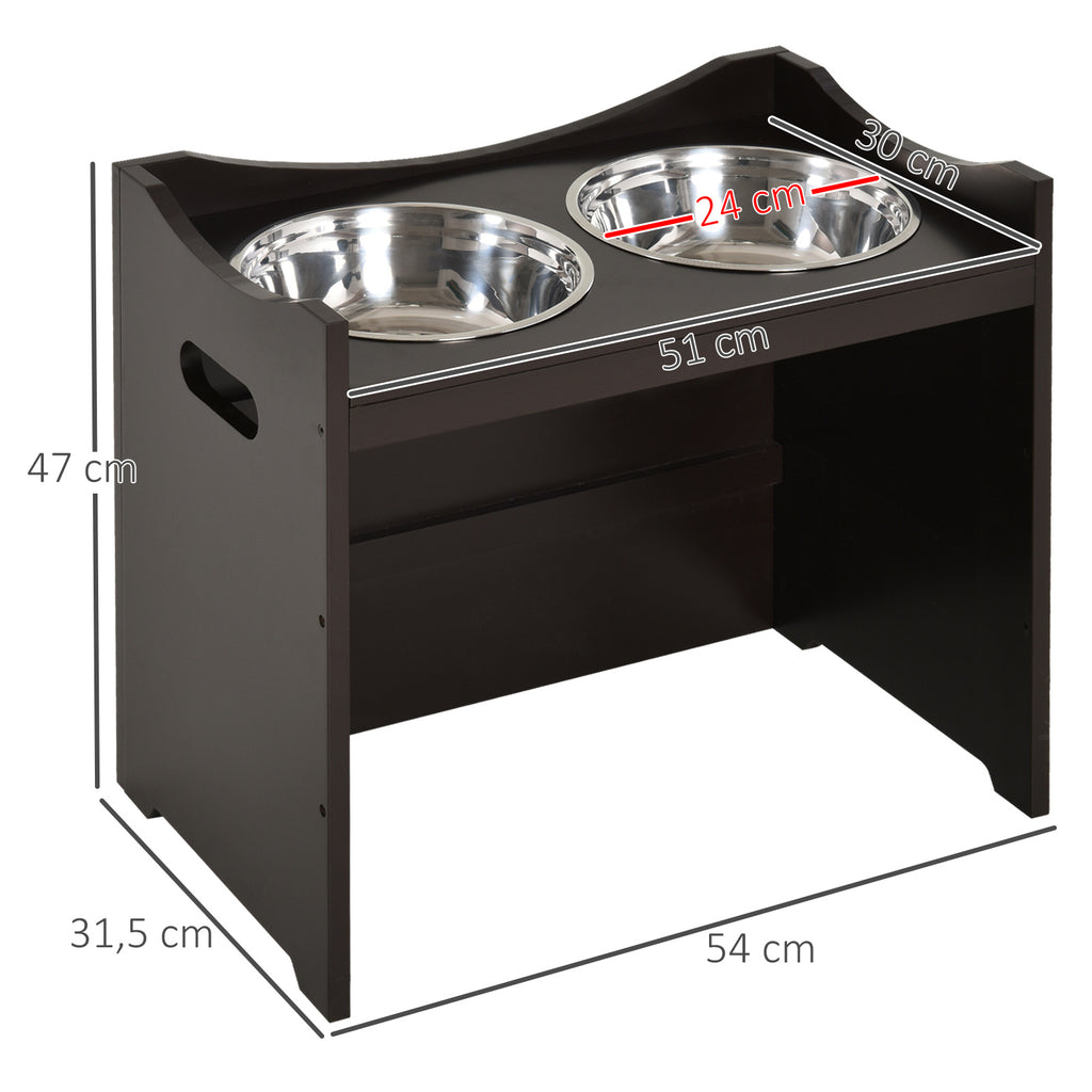 PawHut Raised Dog Bowls Adjustable Pet Feeder 2 Stainless Steel Bowls Brown