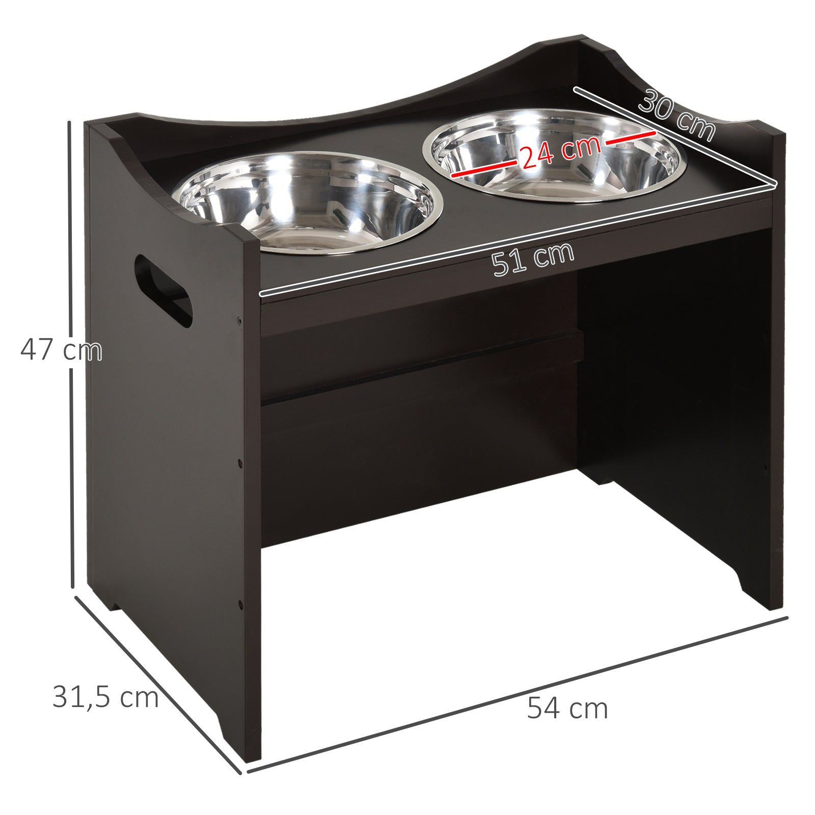 PawHut Raised Dog Bowls Adjustable Pet Feeder 2 Stainless Steel Bowls Brown