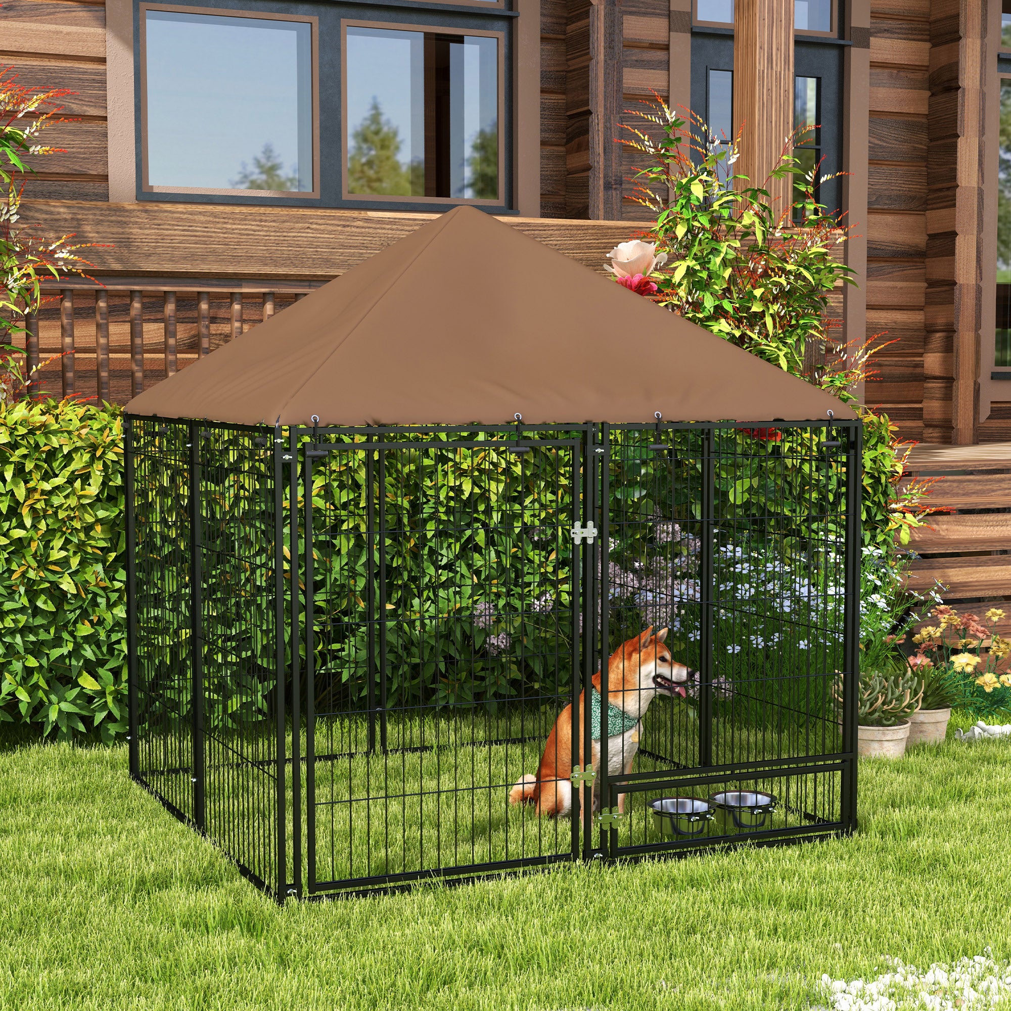 PawHut Outdoor Dog Kennel Play Pen with Canopy 211x141x151cm