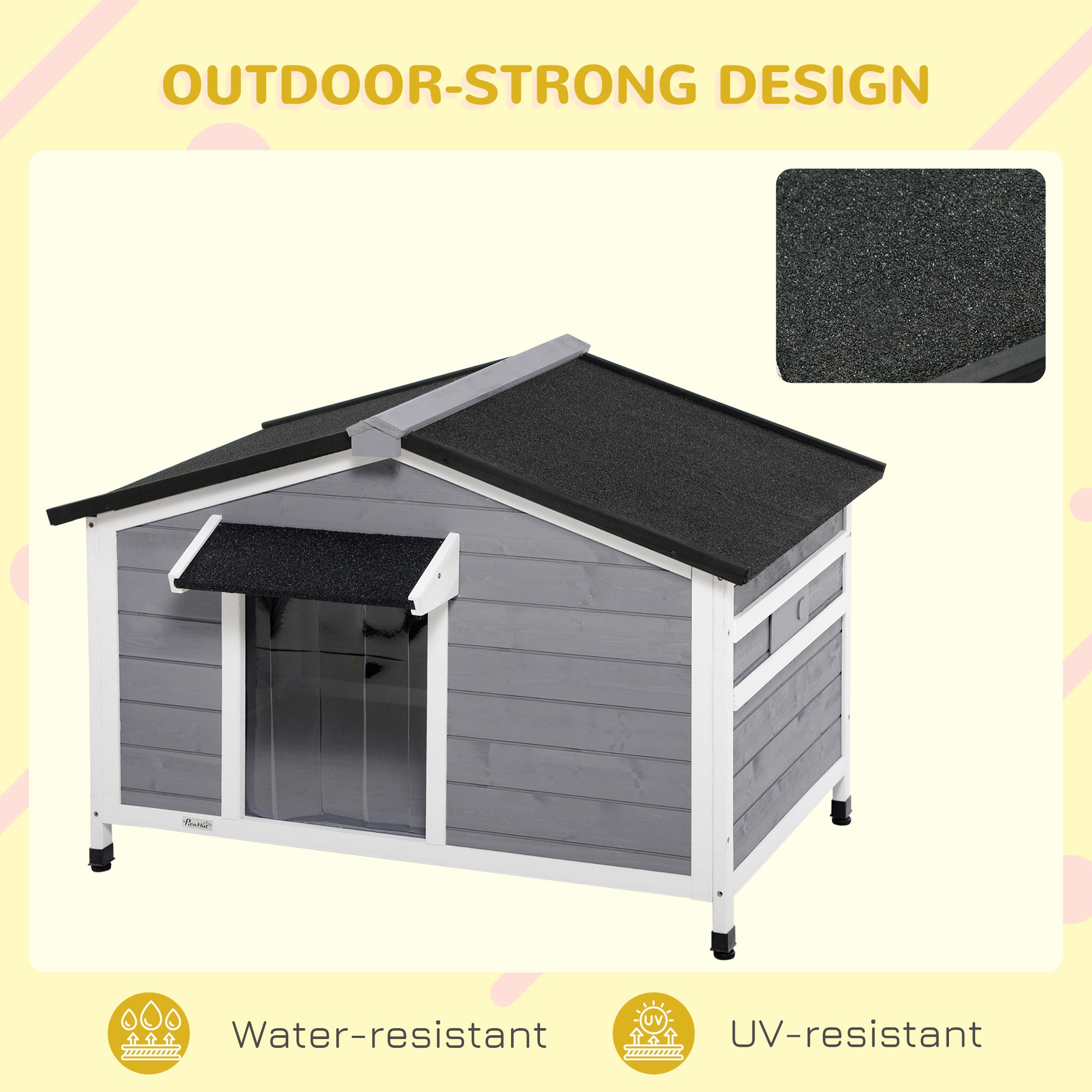 PawHut Wooden Dog Kennel For Medium Dogs 72Hx109Lx79Wcm Grey