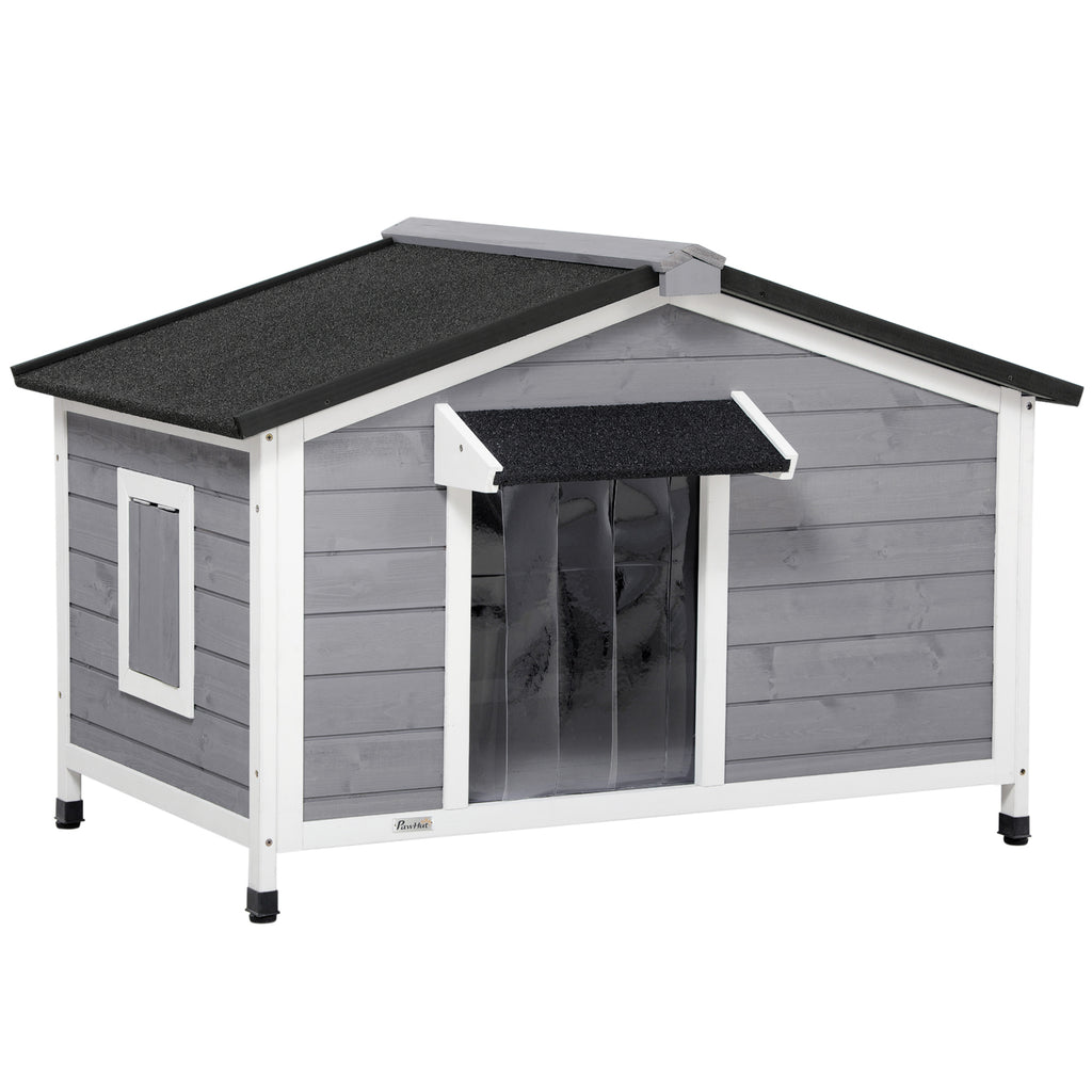 PawHut Wooden Dog Kennel For Medium Dogs 72Hx109Lx79Wcm Grey