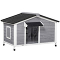 PawHut Wooden Dog Kennel For Medium Dogs 72Hx109Lx79Wcm Grey