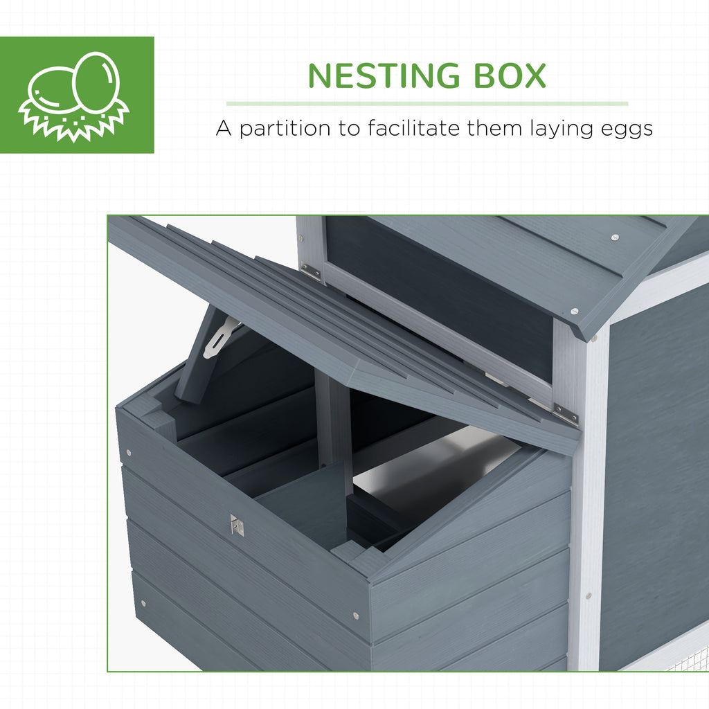 PawHut Small Chicken Coop with Run Hen House Poultry Nesting Box Grey