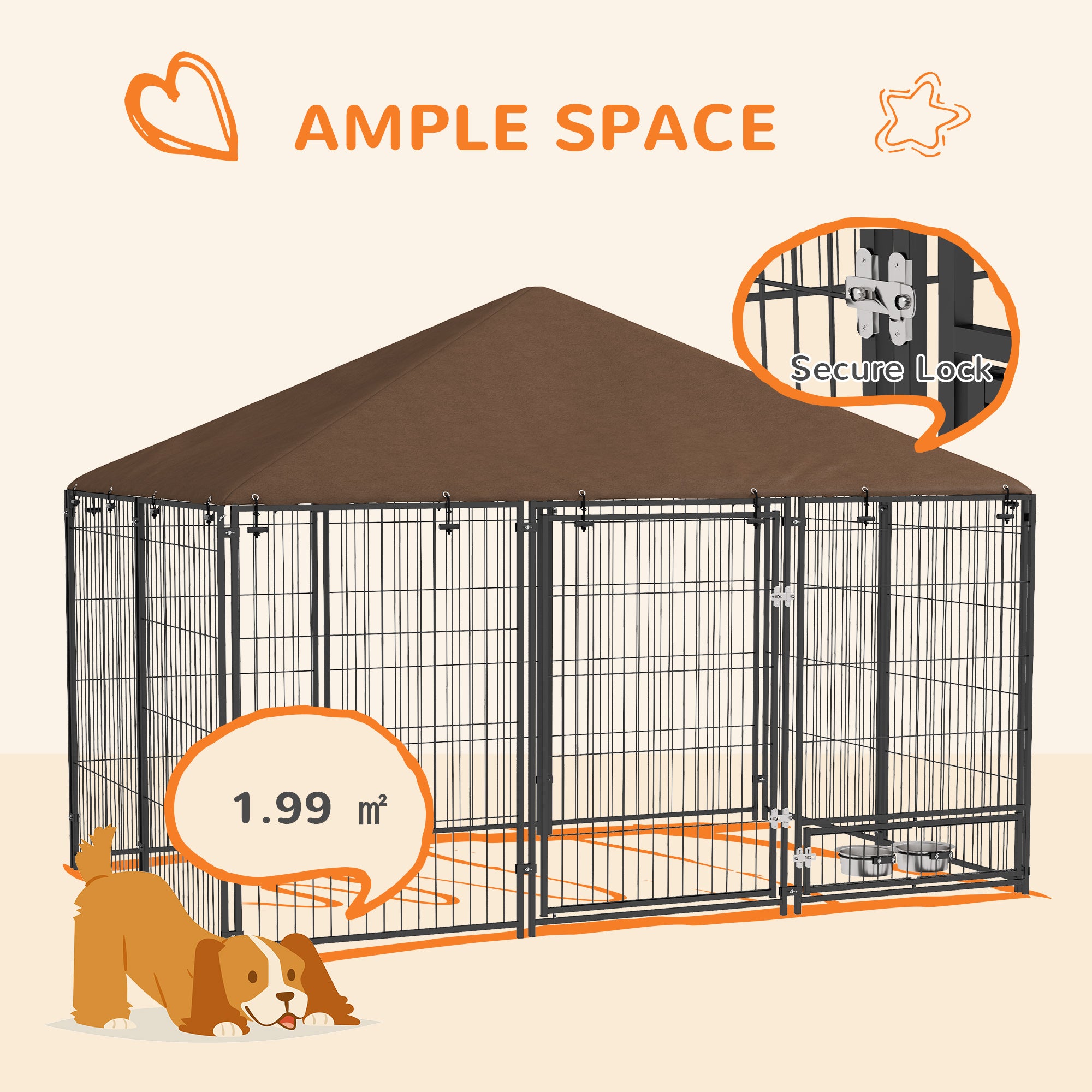 PawHut Outdoor Dog Kennel Play Pen with Canopy 211x141x151cm