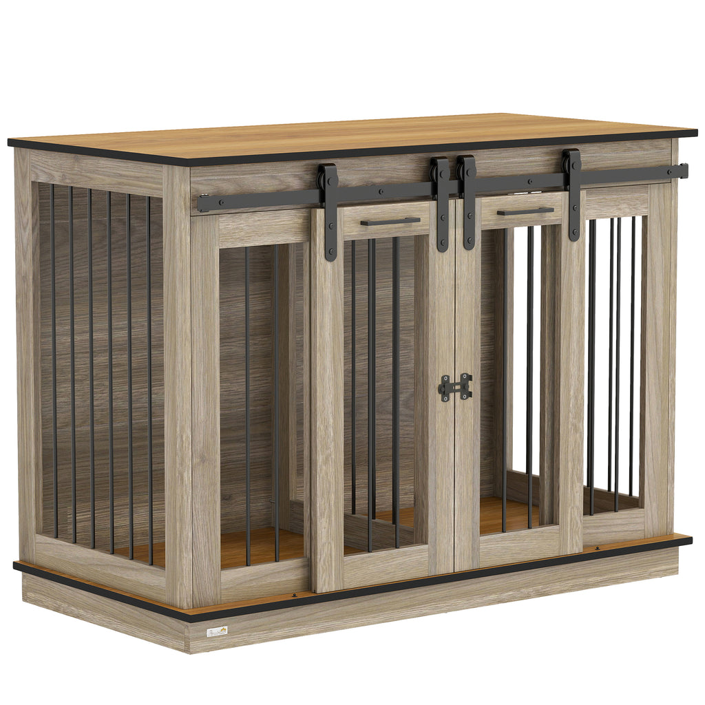 PawHut Dog Crate Furniture Double Door with Divider 120x60x88.5cm Oak