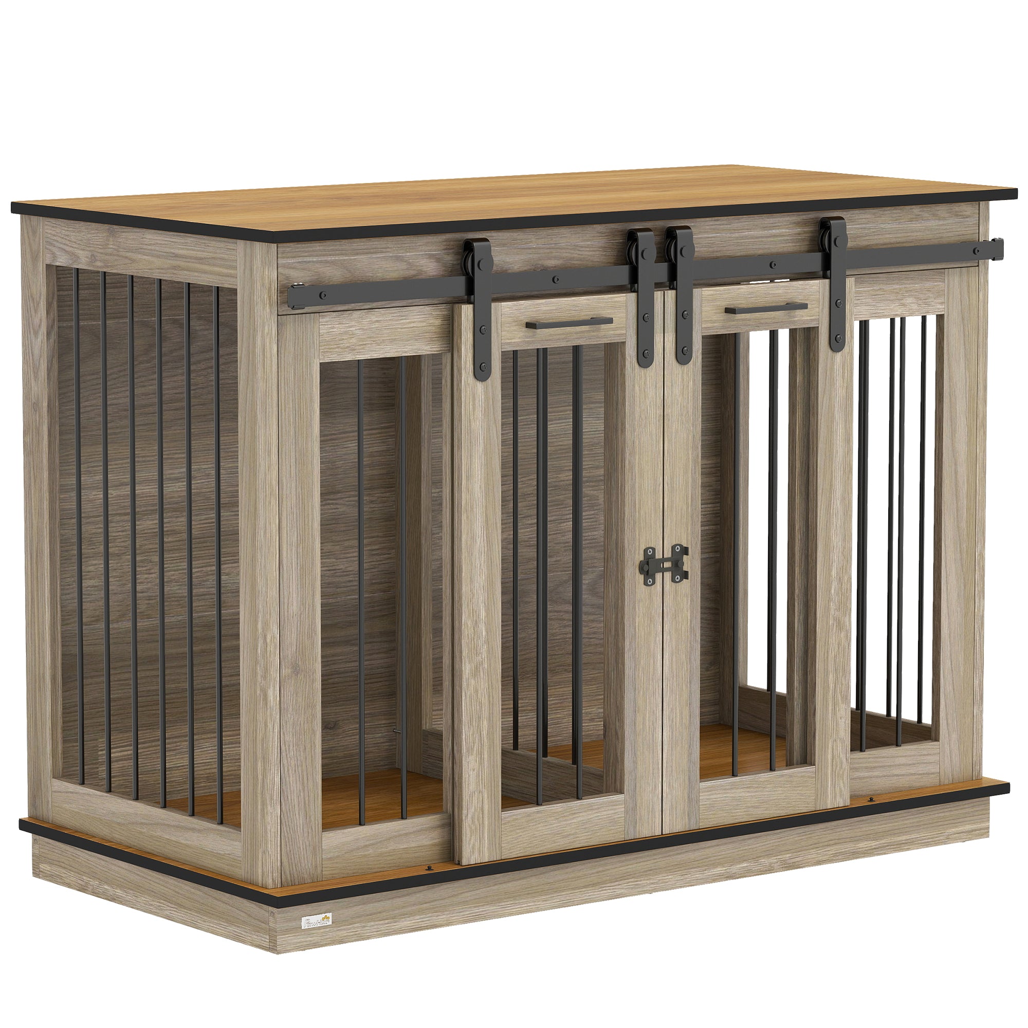 PawHut Dog Crate Furniture Double Door with Divider 120x60x88.5cm Oak