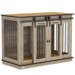 PawHut Dog Crate Furniture Double Door with Divider 120x60x88.5cm Oak