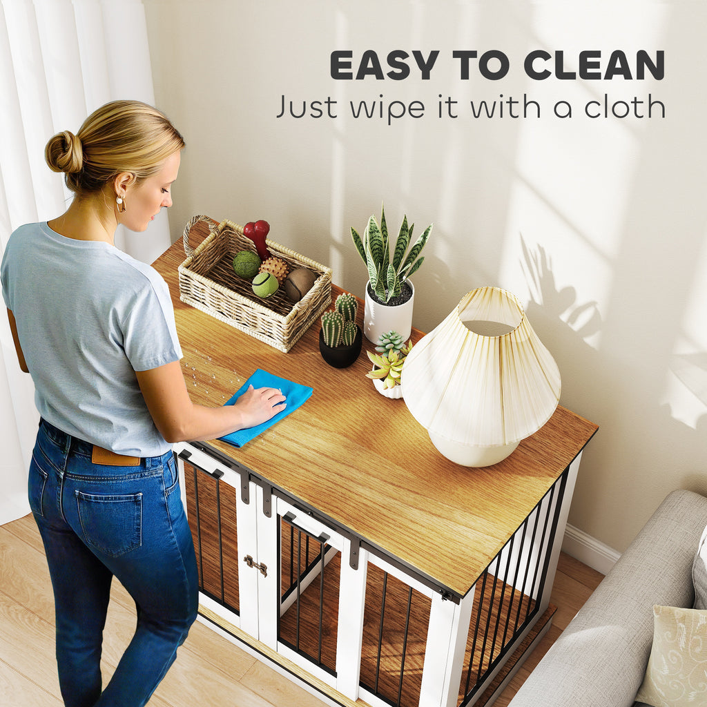 PawHut Dog Crate Furniture Double Door with Divider 120x60x88.5cm Oak