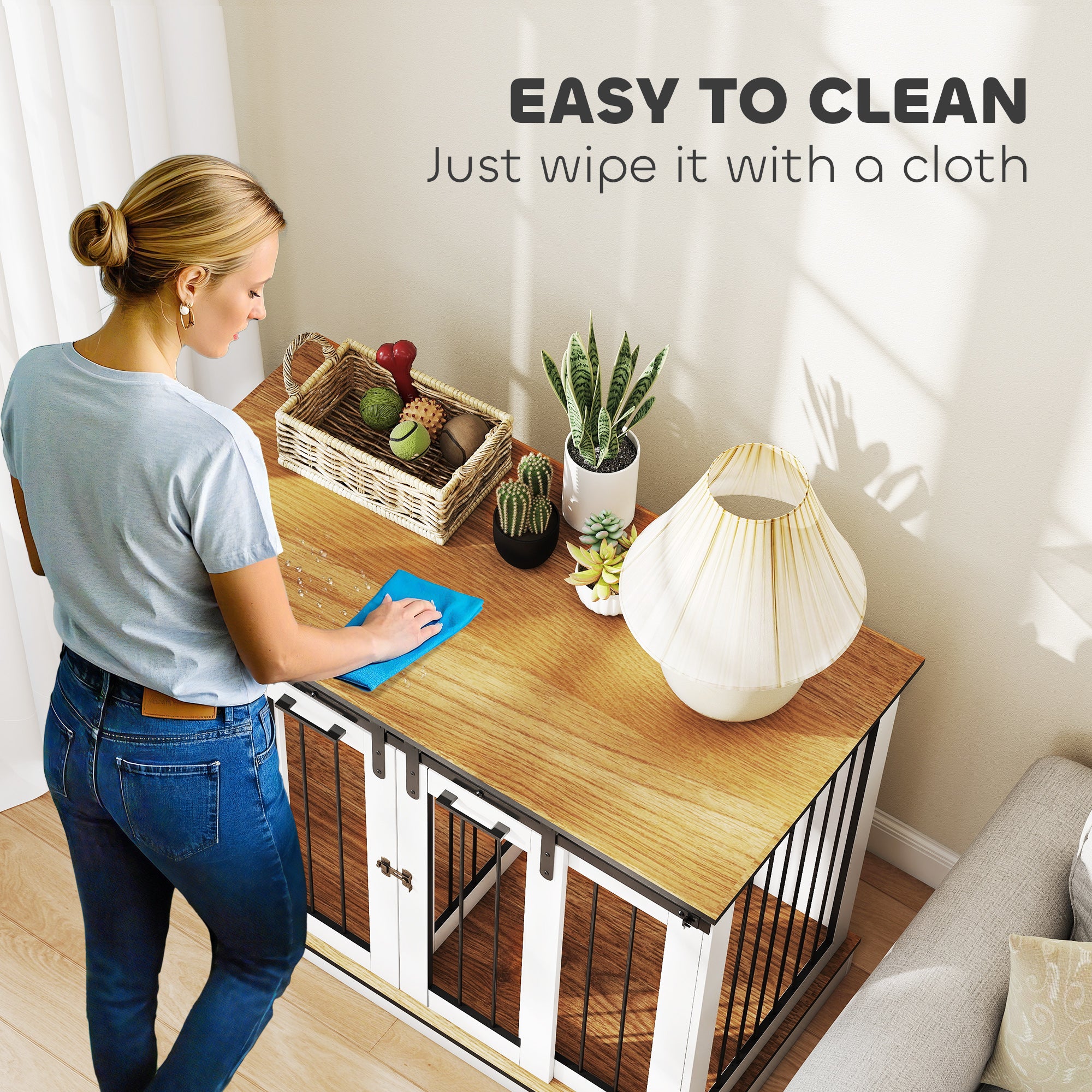 PawHut Dog Crate Furniture Double Door with Divider 120x60x88.5cm Oak