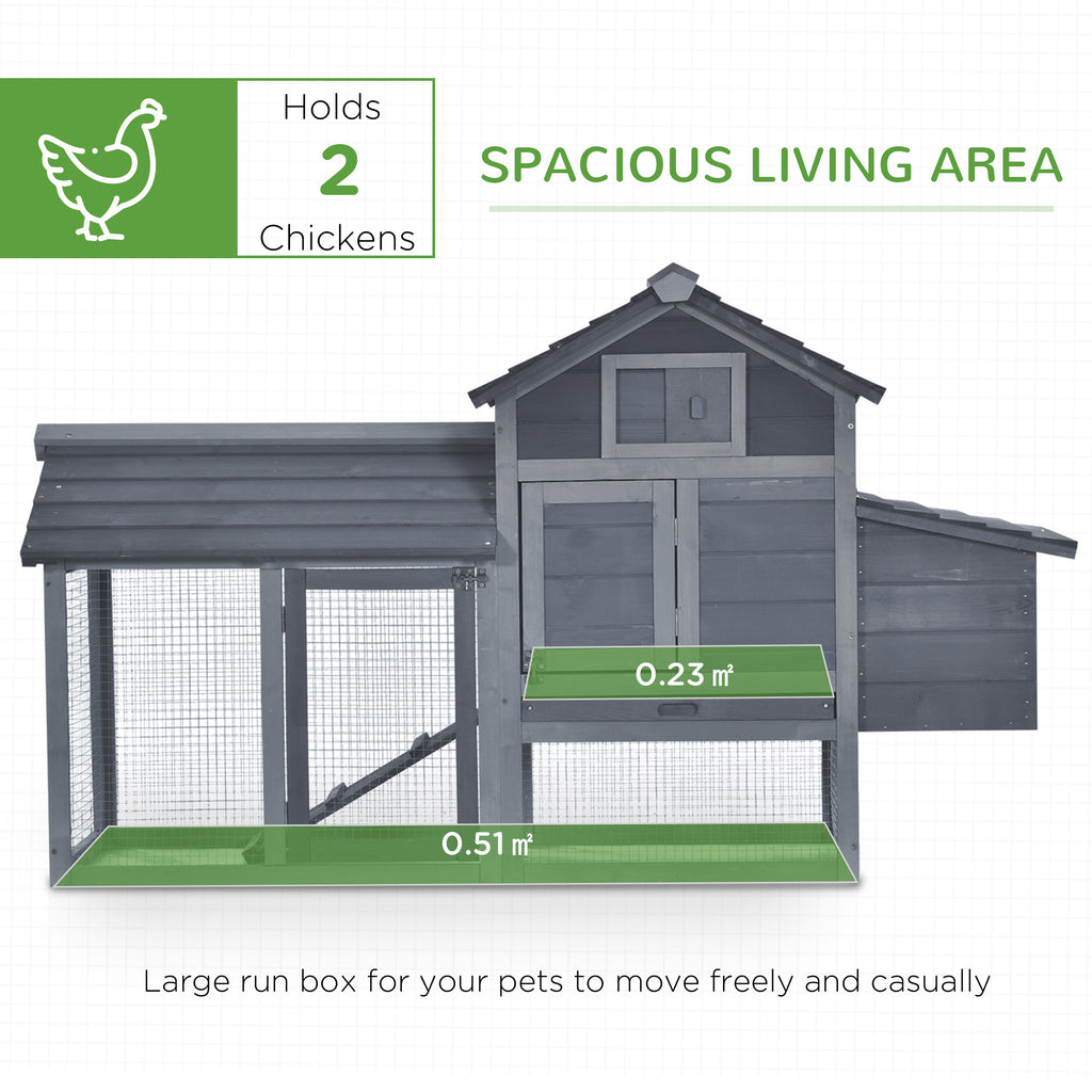 PawHut Small Chicken Coop with Run Hen House Poultry Nesting Box Grey