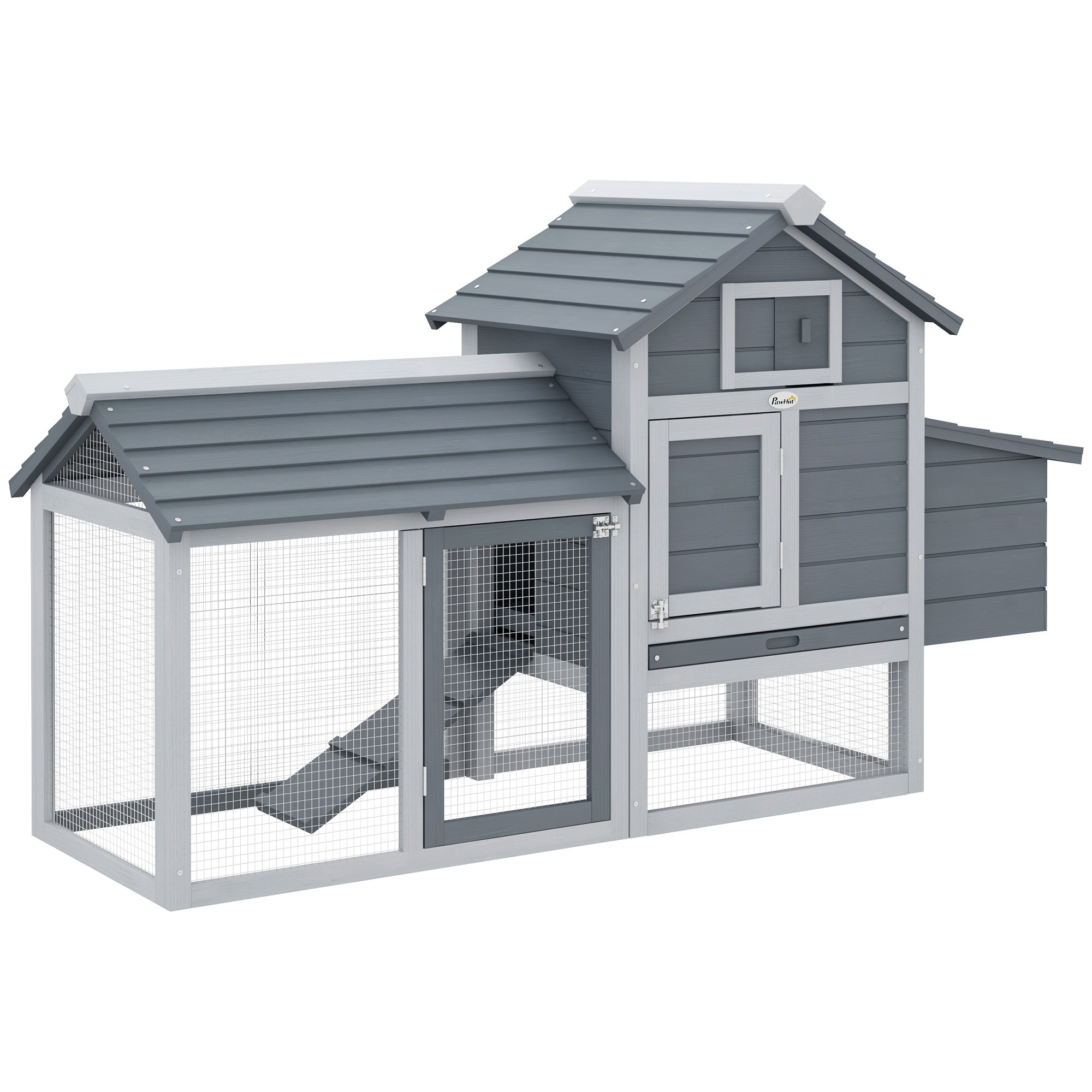 PawHut Small Chicken Coop with Run Hen House Poultry Nesting Box Grey
