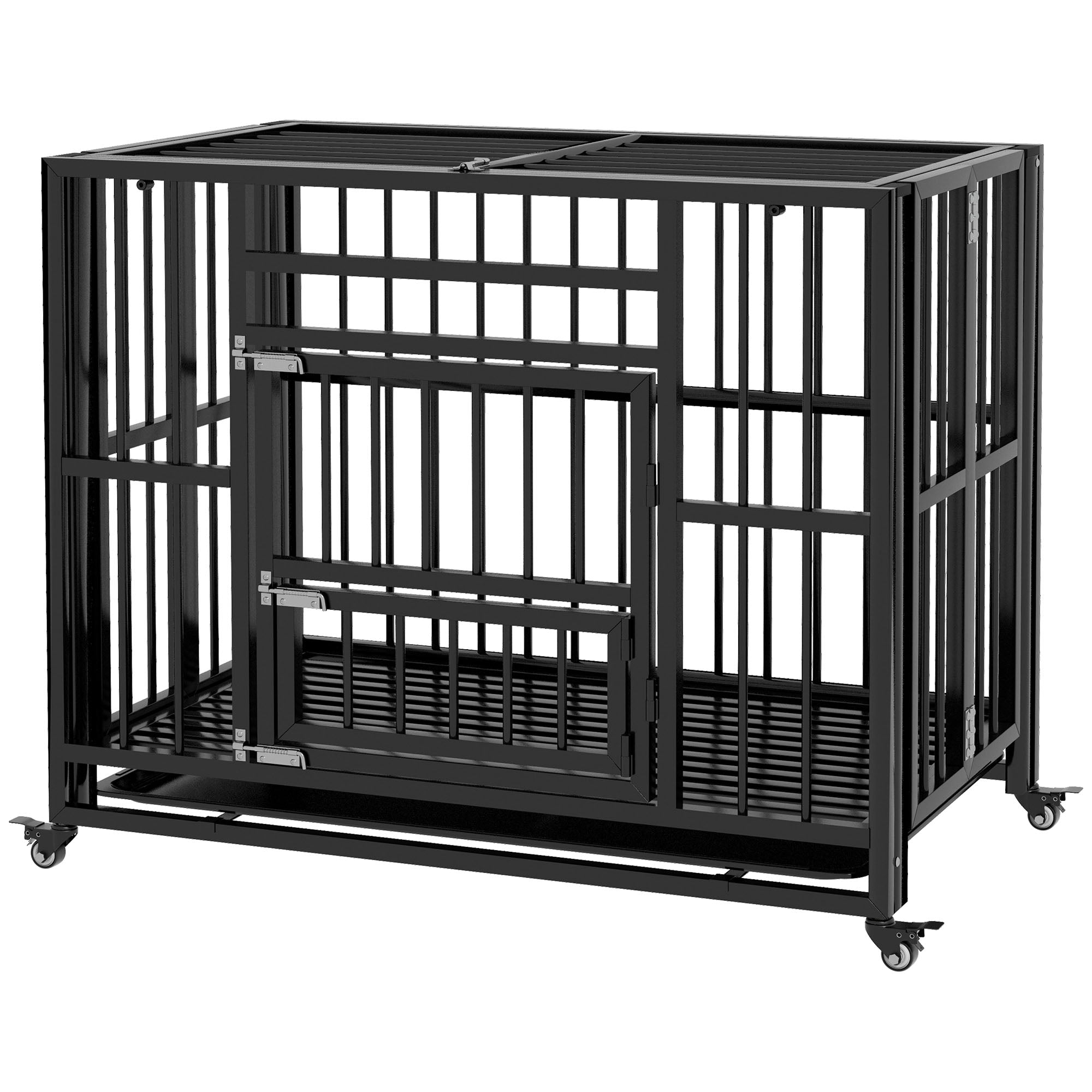 PawHut Heavy Duty Dog Crate Foldable Steel Black 94x58x78cm