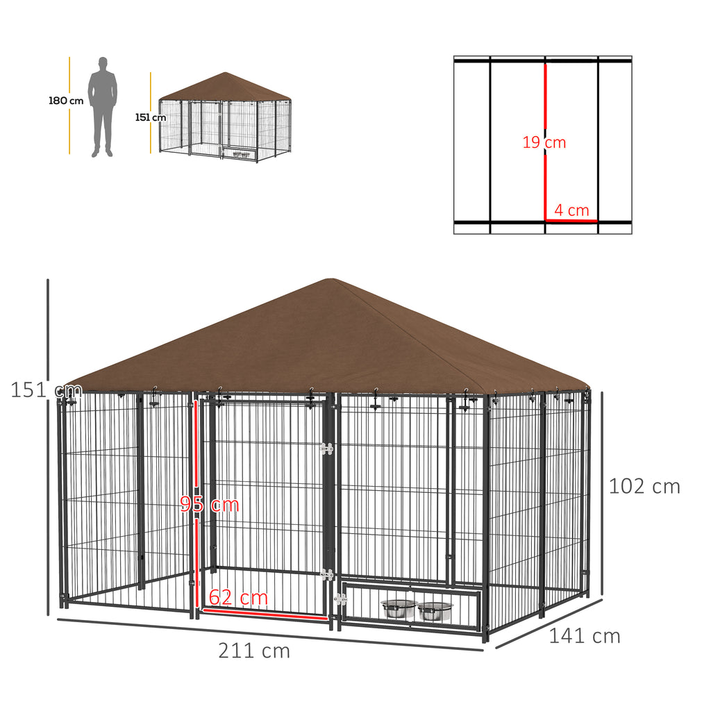 PawHut Outdoor Dog Kennel Play Pen with Canopy 211x141x151cm