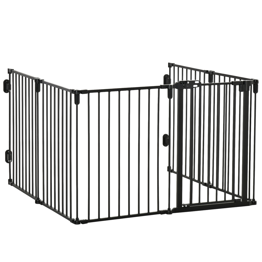 PawHut 6-Panel Dog Safety Gate Playpen Steel Fence Black 62x15.5x78cm
