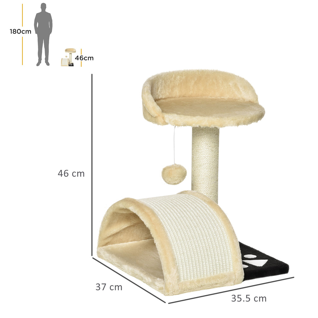 PawHut Cat Tree Scratching Post Kitten Activity Centre Climber Hanging Ball Beige