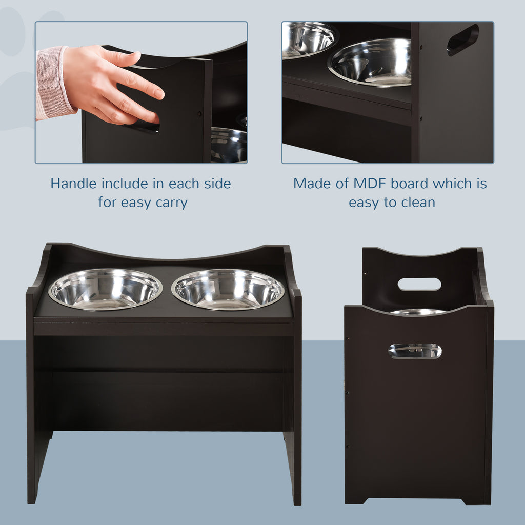 PawHut Raised Dog Bowls Adjustable Pet Feeder 2 Stainless Steel Bowls Brown