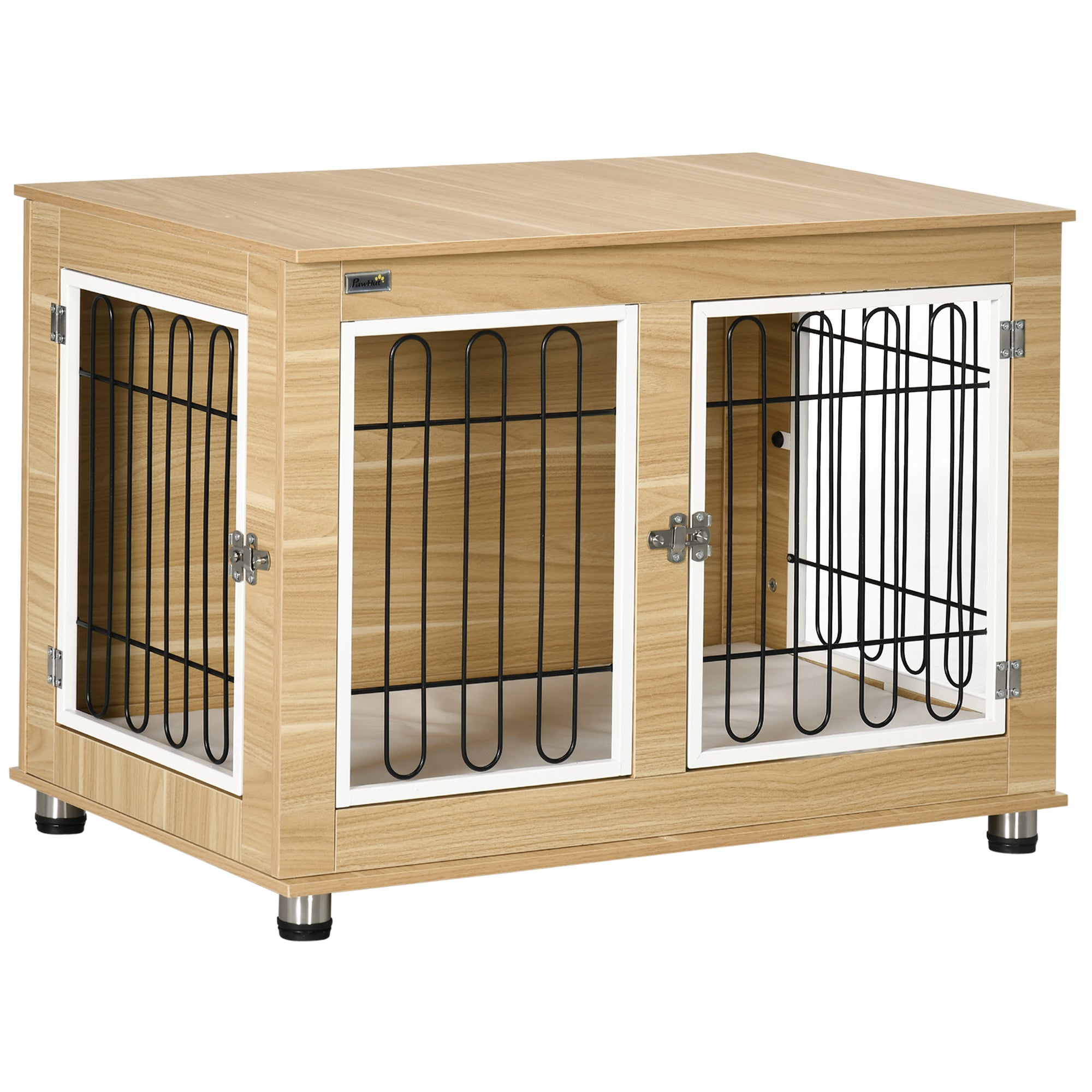 PawHut Dog Cage with Washable Cushion 90x58x65cm Natural Black White