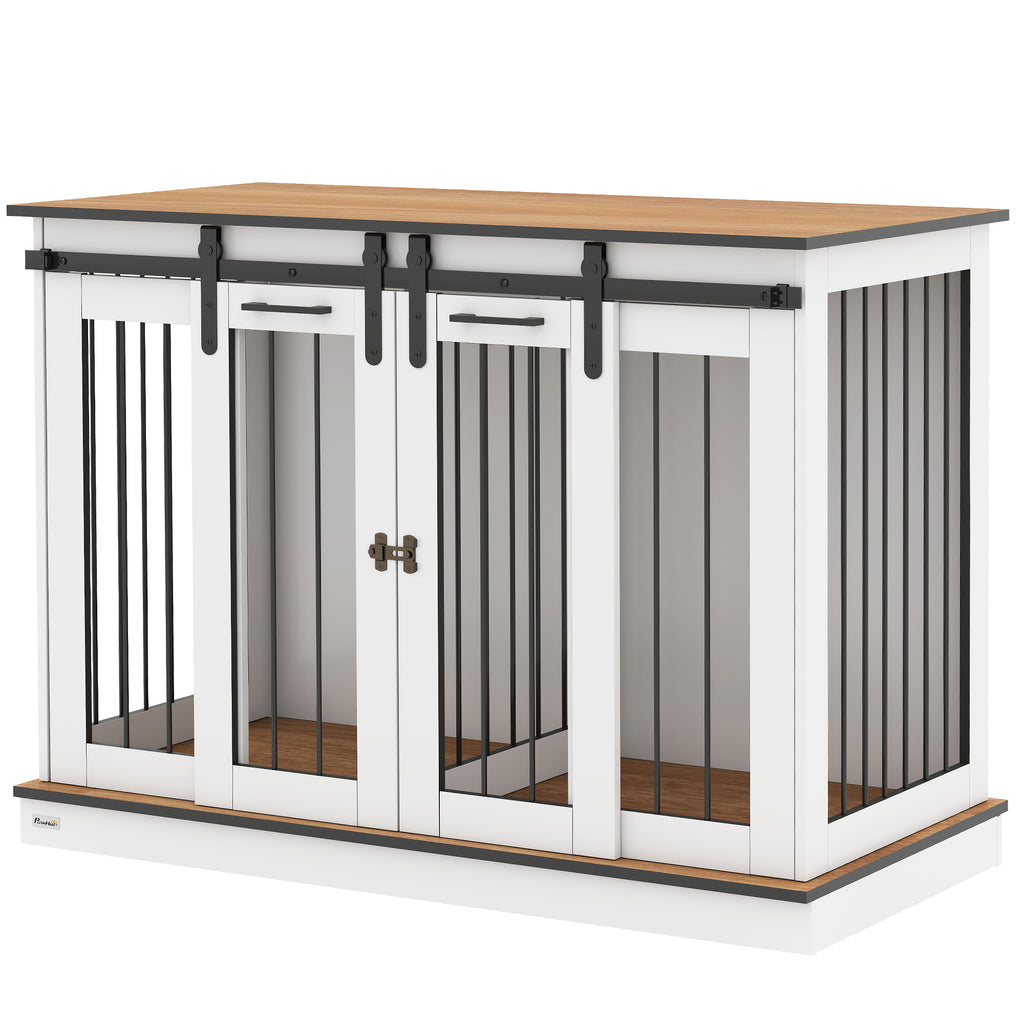 PawHut Dog Crate Furniture Double Door with Divider 120x60x88.5cm Oak