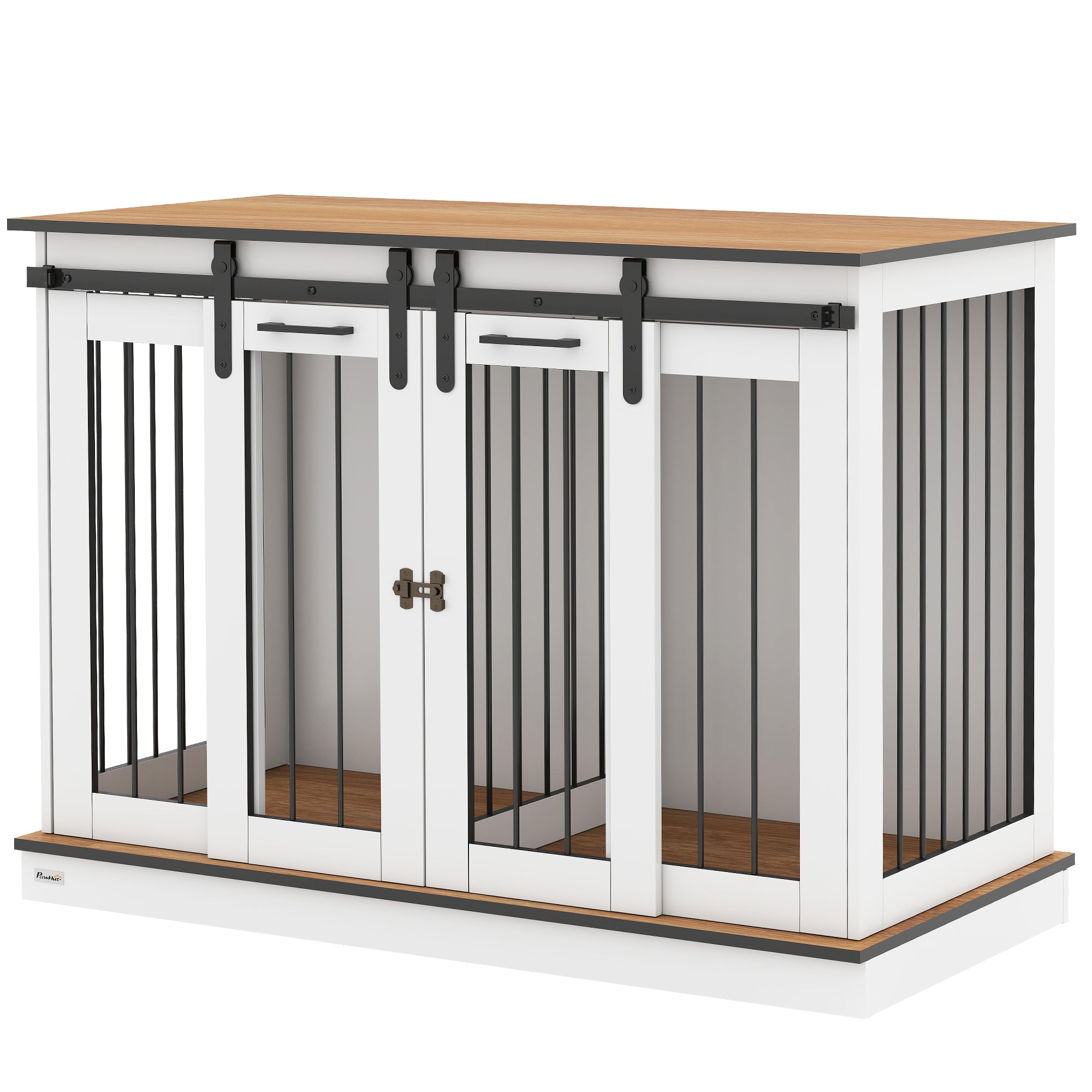 PawHut Dog Crate Furniture Double Door with Divider 120x60x88.5cm Oak