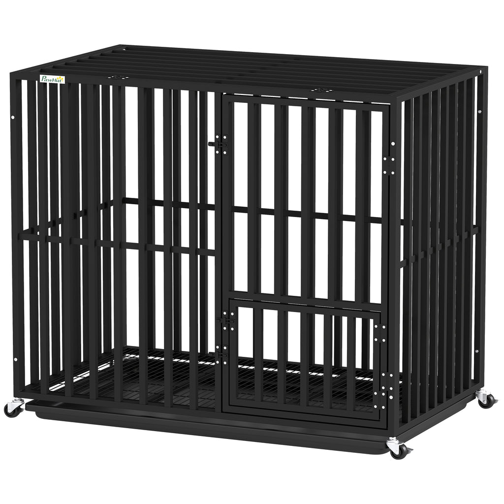 PawHut Heavy Duty Dog Crate with Wheels 95x57x81cm Black