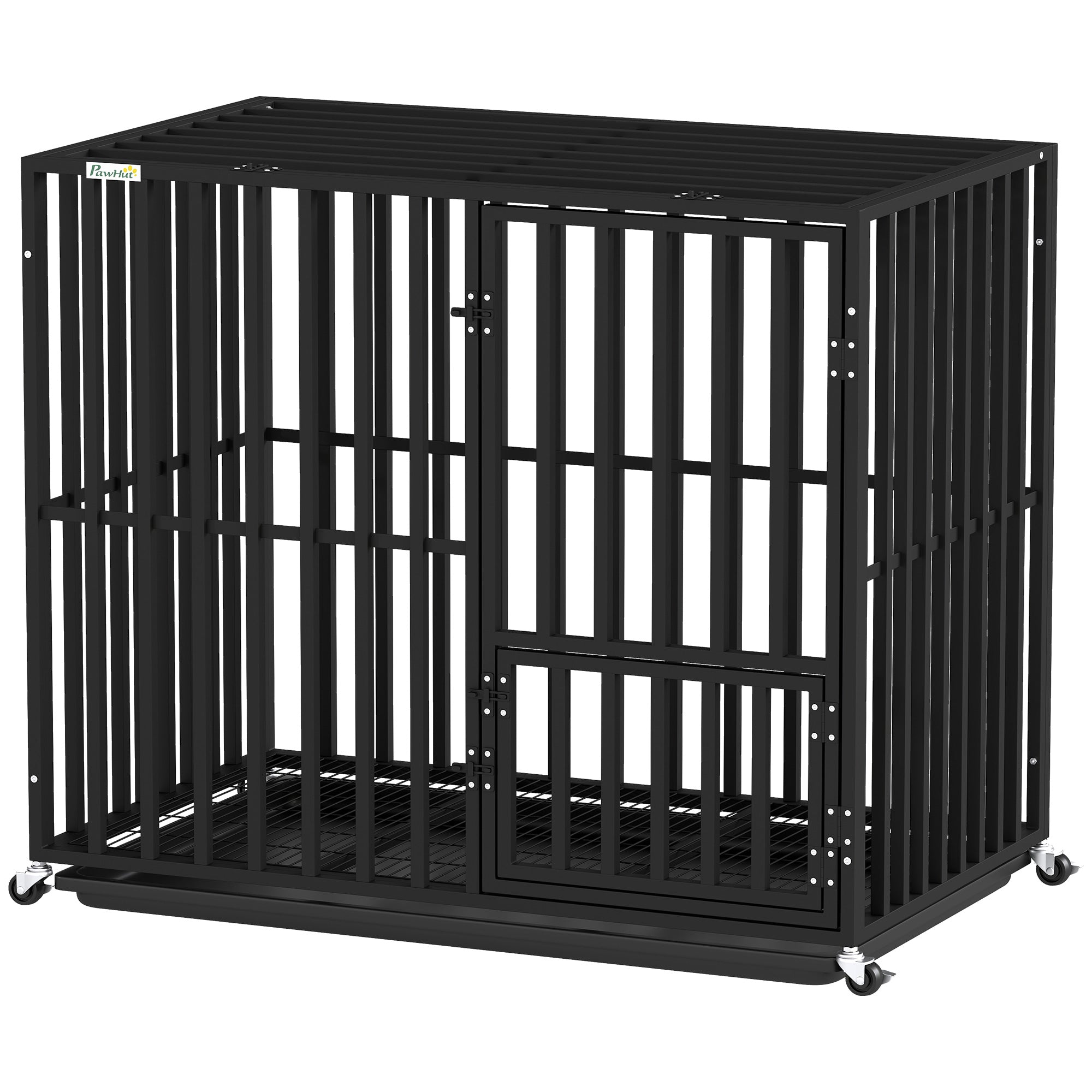 PawHut Heavy Duty Dog Crate with Wheels 95x57x81cm Black