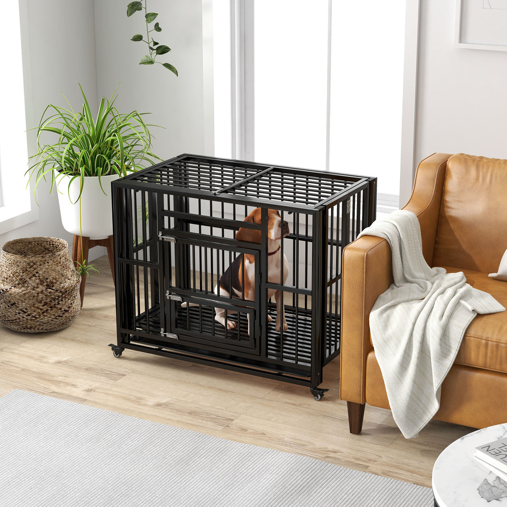 PawHut Heavy Duty Dog Crate Foldable Steel Black 94x58x78cm