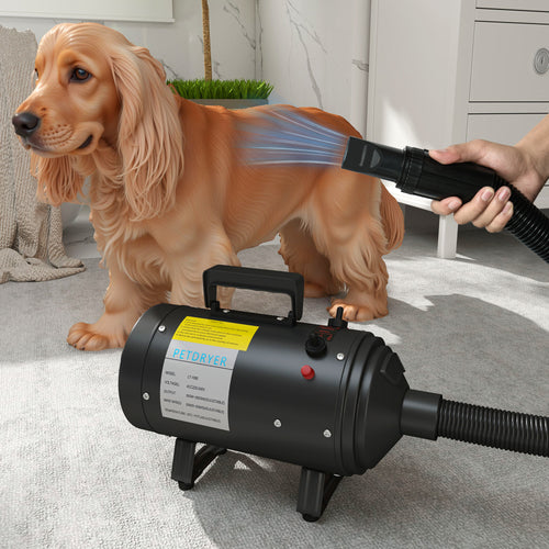PawHut 2200W Dog Hair Dryer with Adjustable Temperature & Velocity, 3 Nozzles, Black