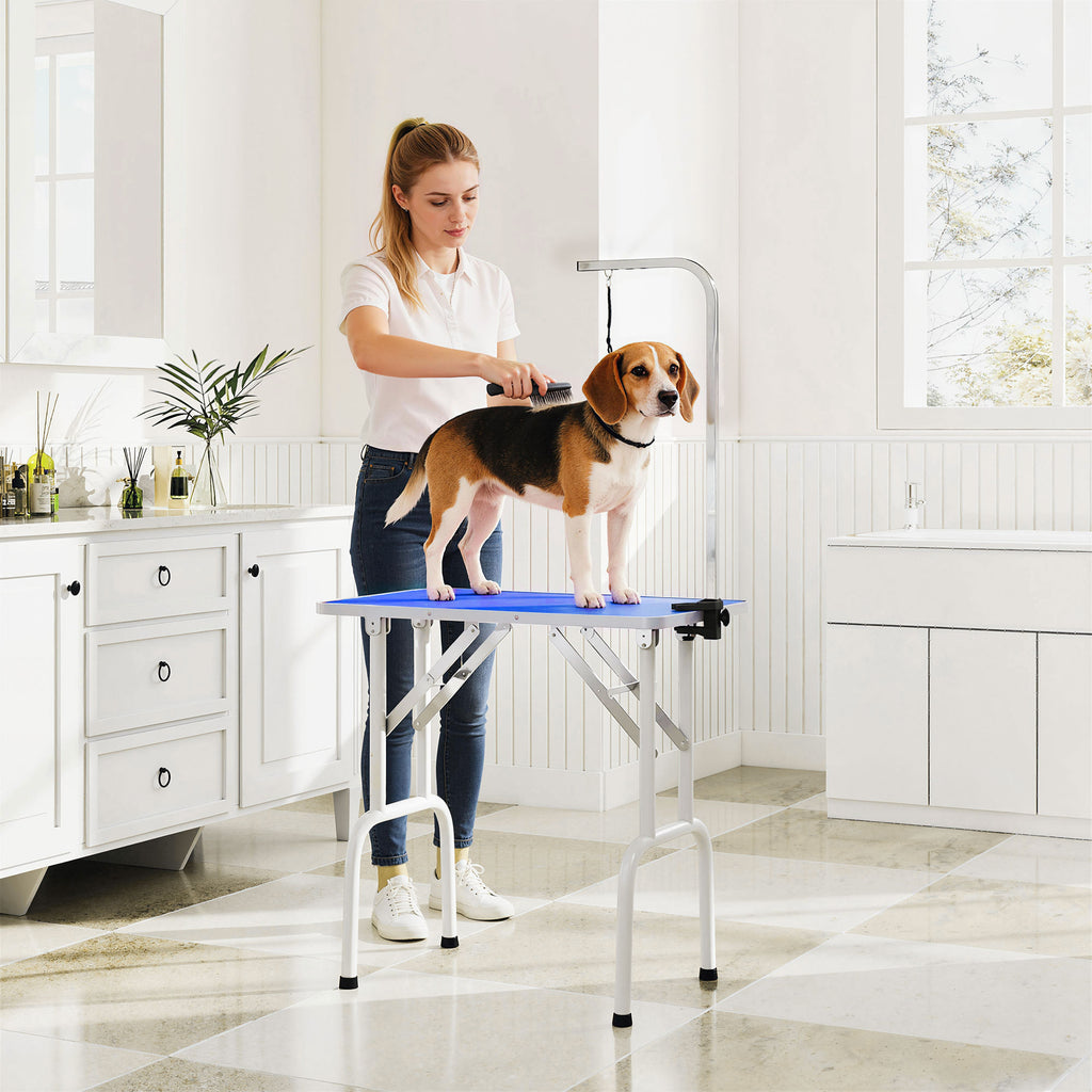 PawHut Foldable Dog Grooming Table with Adjustable Arm 81x48.5x80cm Blue