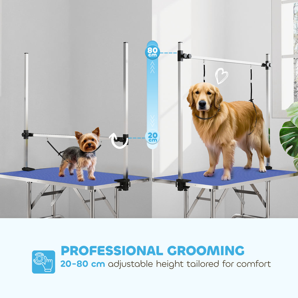 PawHut Foldable Dog Grooming Table with Adjustable Arm 107x60x170cm Blue