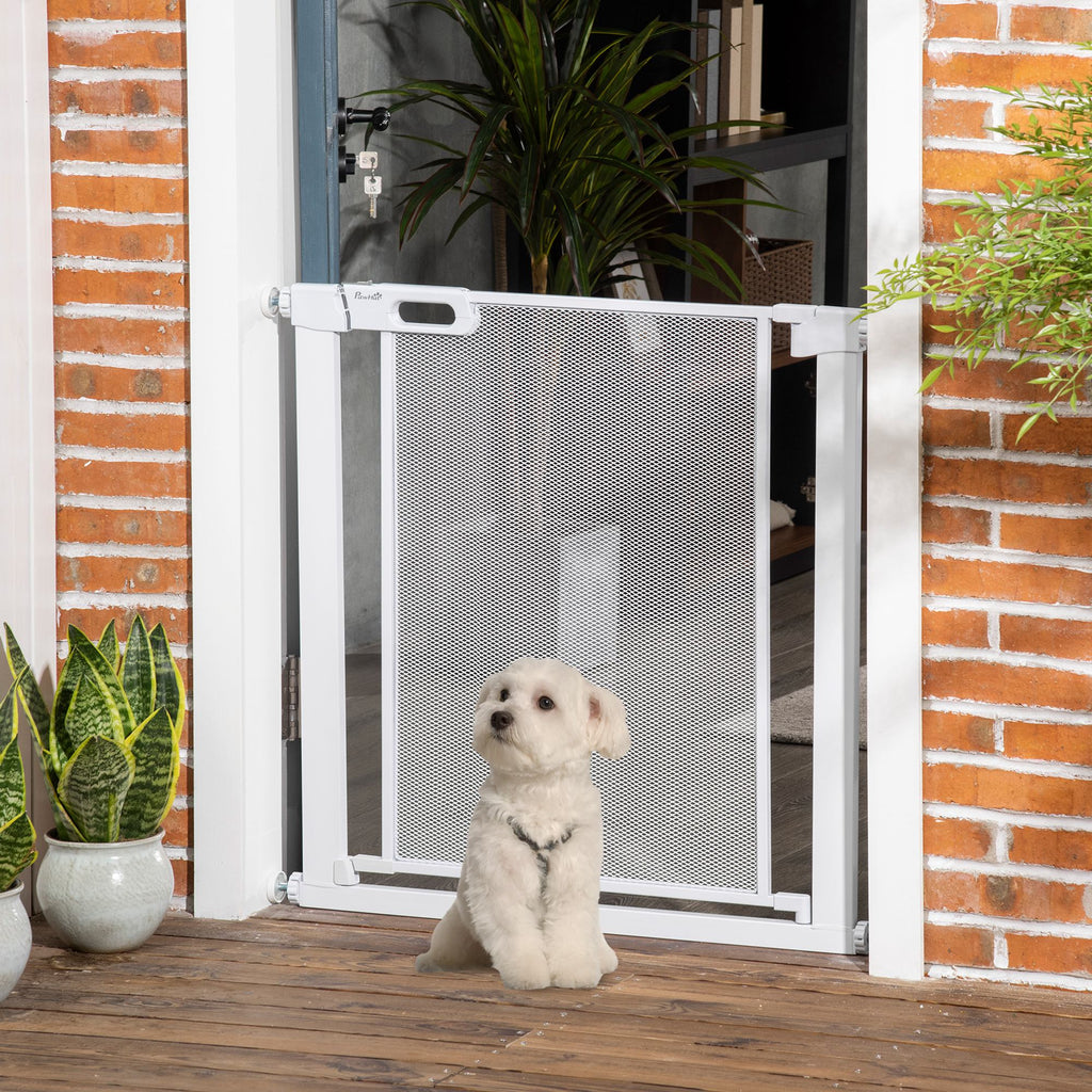 PawHut Auto Close Dog Safety Gate for Hallways Staircases 75-82cm White