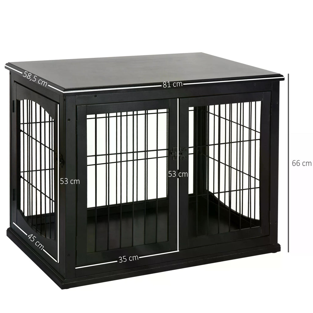 PawHut Wooden Dog Cage Pet Crate Double Door Small Animal with Tabletop 66cm Black