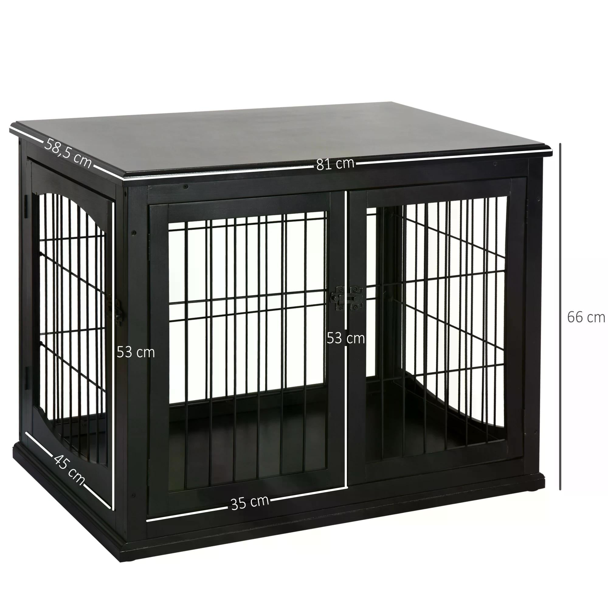 PawHut Wooden Dog Cage Pet Crate Double Door Small Animal with Tabletop 66cm Black