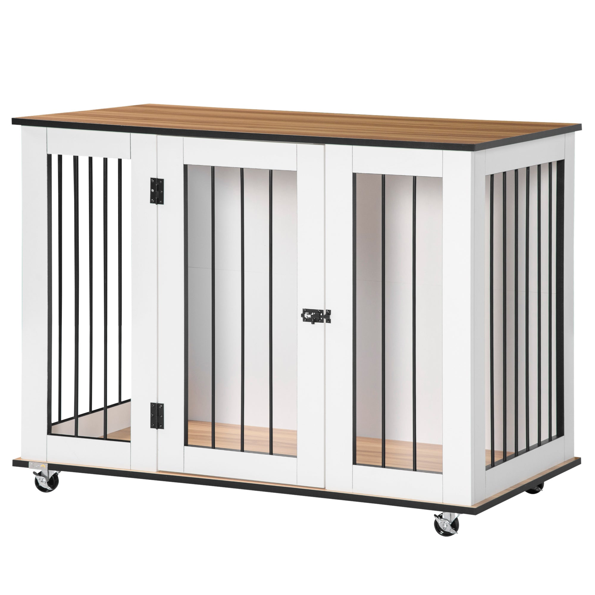 PawHut Dog Crate Furniture End Table With Wheels 106x60x82cm White
