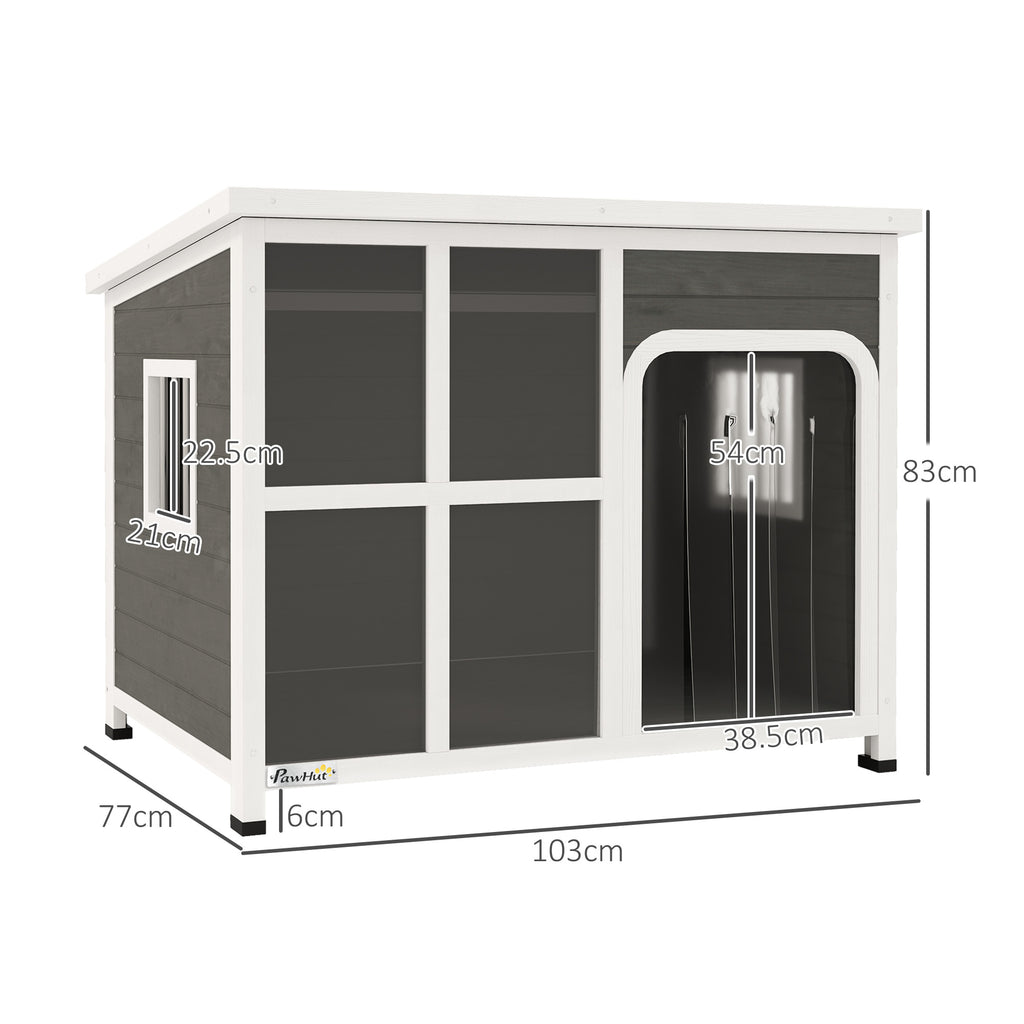 PawHut Wooden Dog House with Asphalt Openable Top 103x77x83cm Light Grey