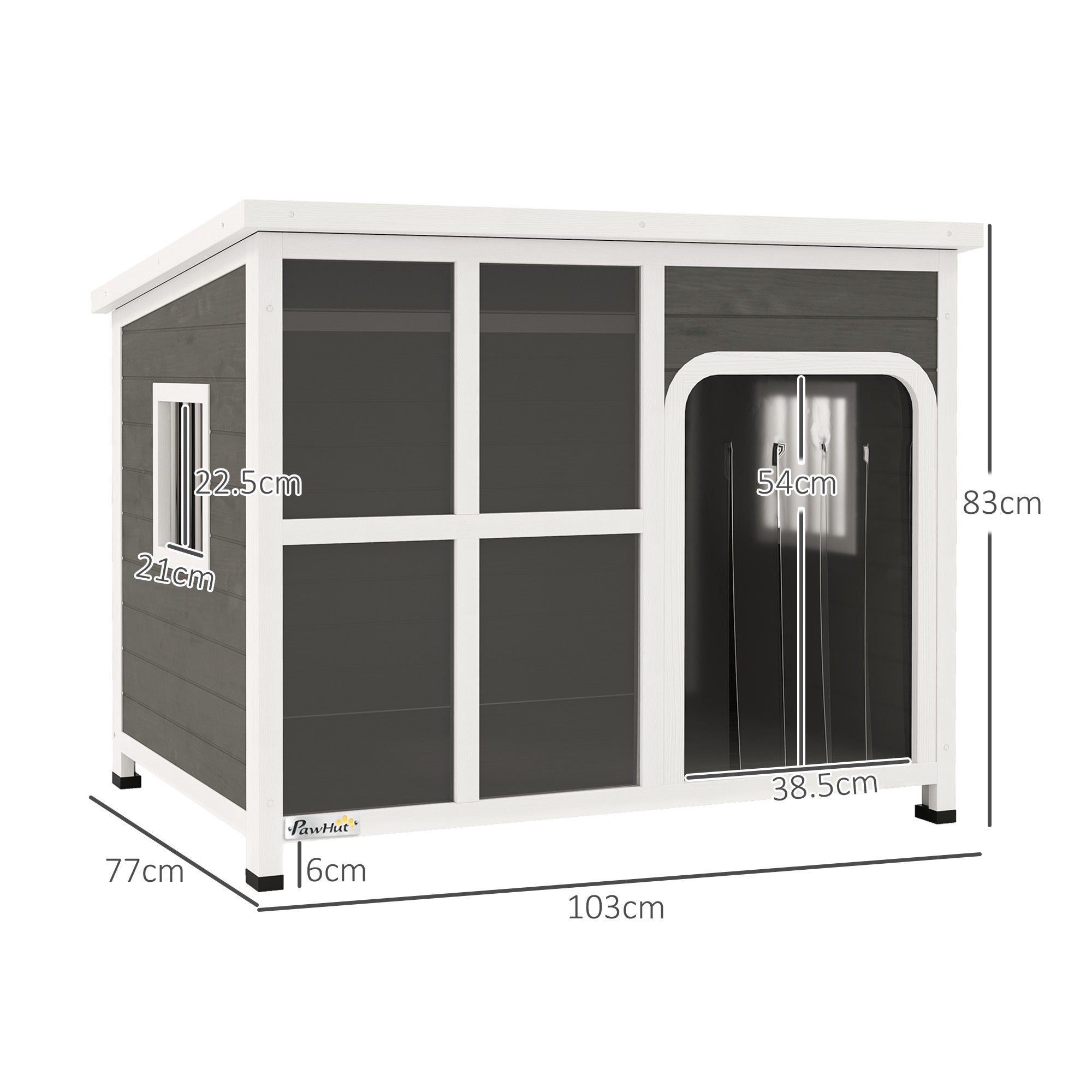 PawHut Wooden Dog House with Asphalt Openable Top 103x77x83cm Light Grey