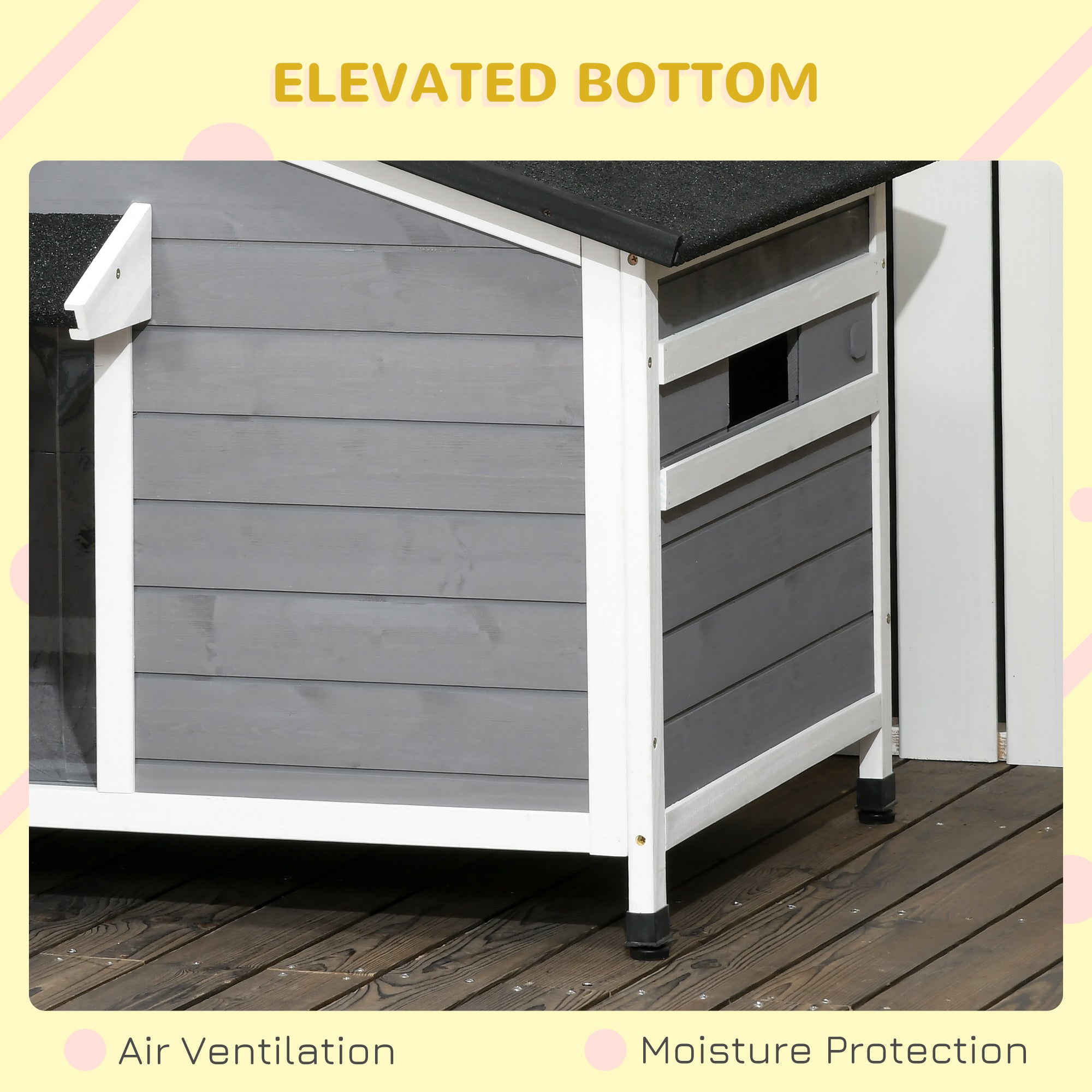 PawHut Wooden Dog Kennel For Medium Dogs 72Hx109Lx79Wcm Grey