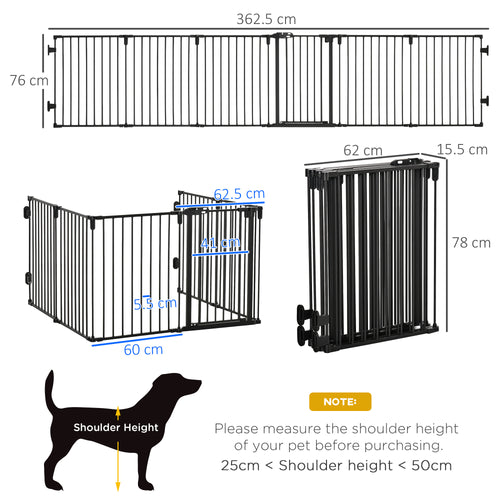 PawHut 6-Panel Dog Safety Gate Playpen Steel Fence Black 62x15.5x78cm