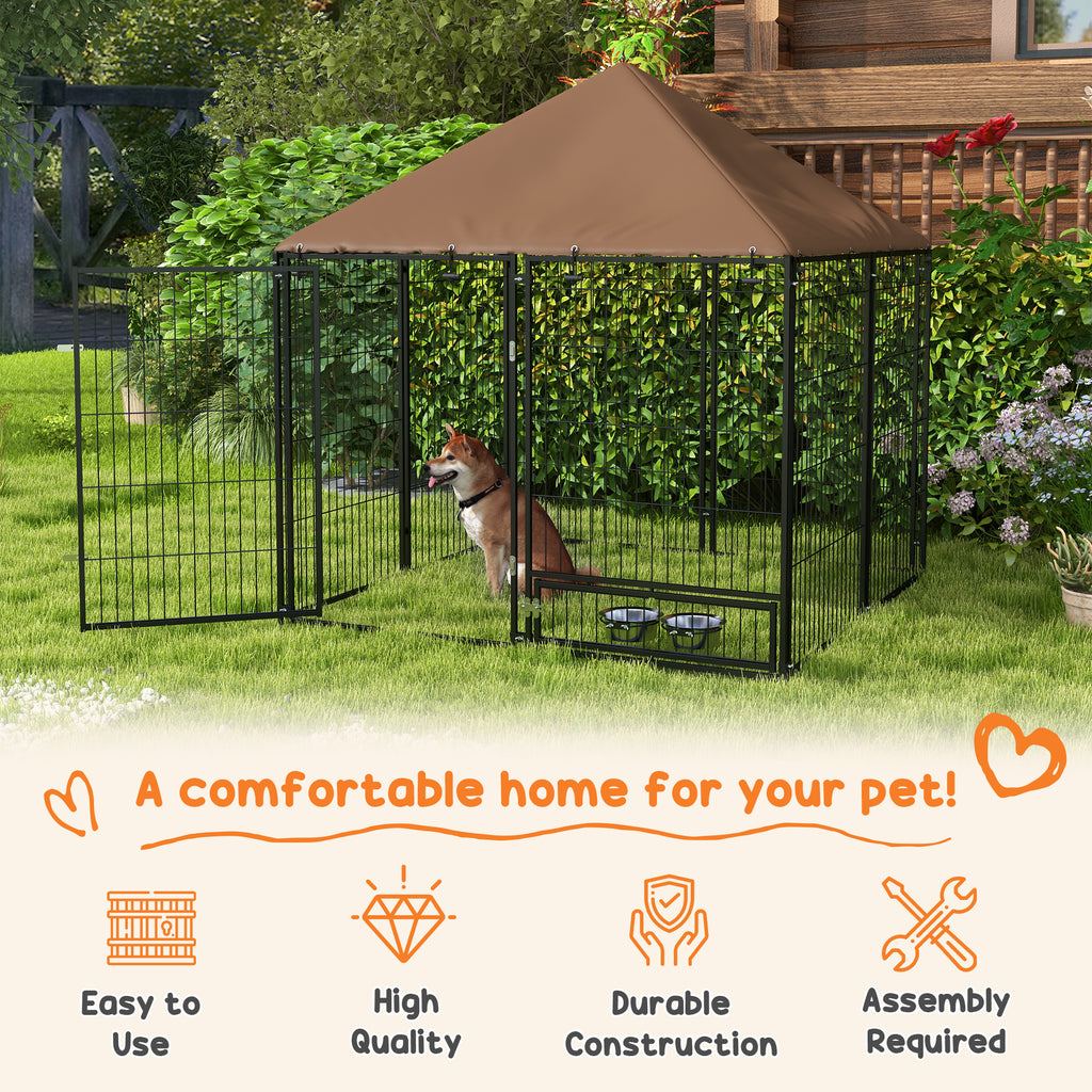 PawHut Outdoor Dog Kennel Play Pen with Canopy 211x141x151cm