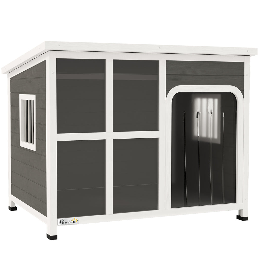 PawHut Wooden Dog House with Asphalt Openable Top 103x77x83cm Light Grey