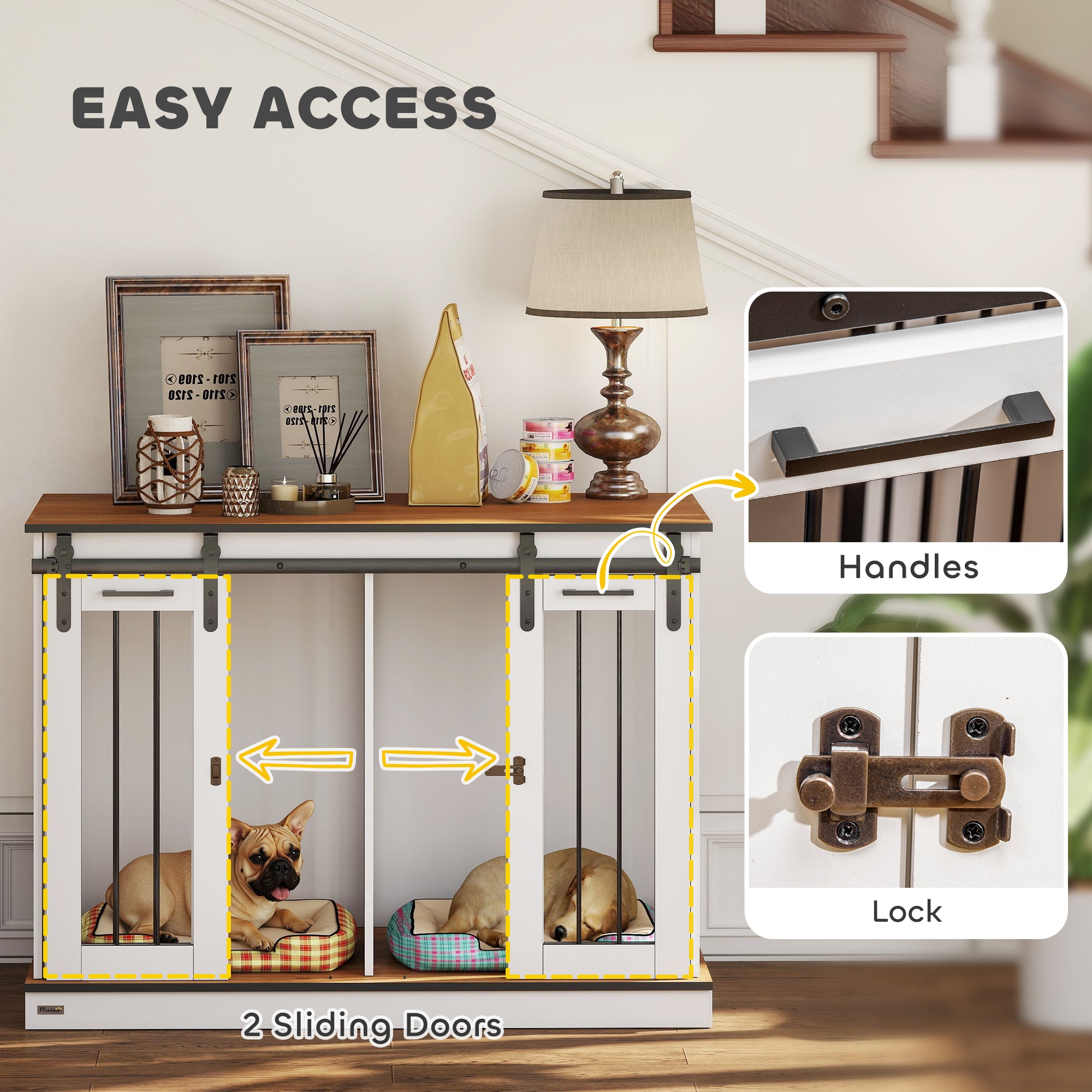 PawHut Dog Crate Furniture Double Door with Divider 120x60x88.5cm Oak