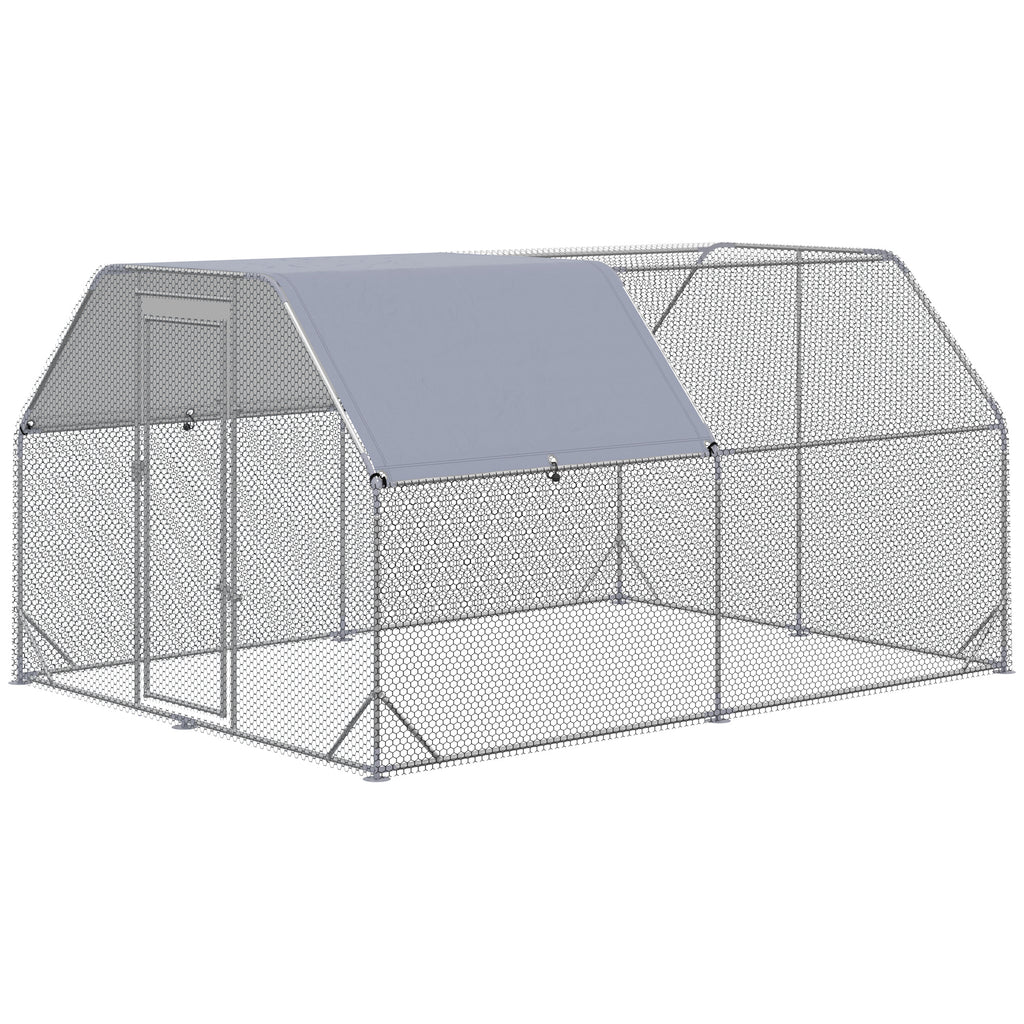 PawHut Walk-In Chicken Run with Roof for 10-12 Chickens 380 x 280 x 195cm Silver