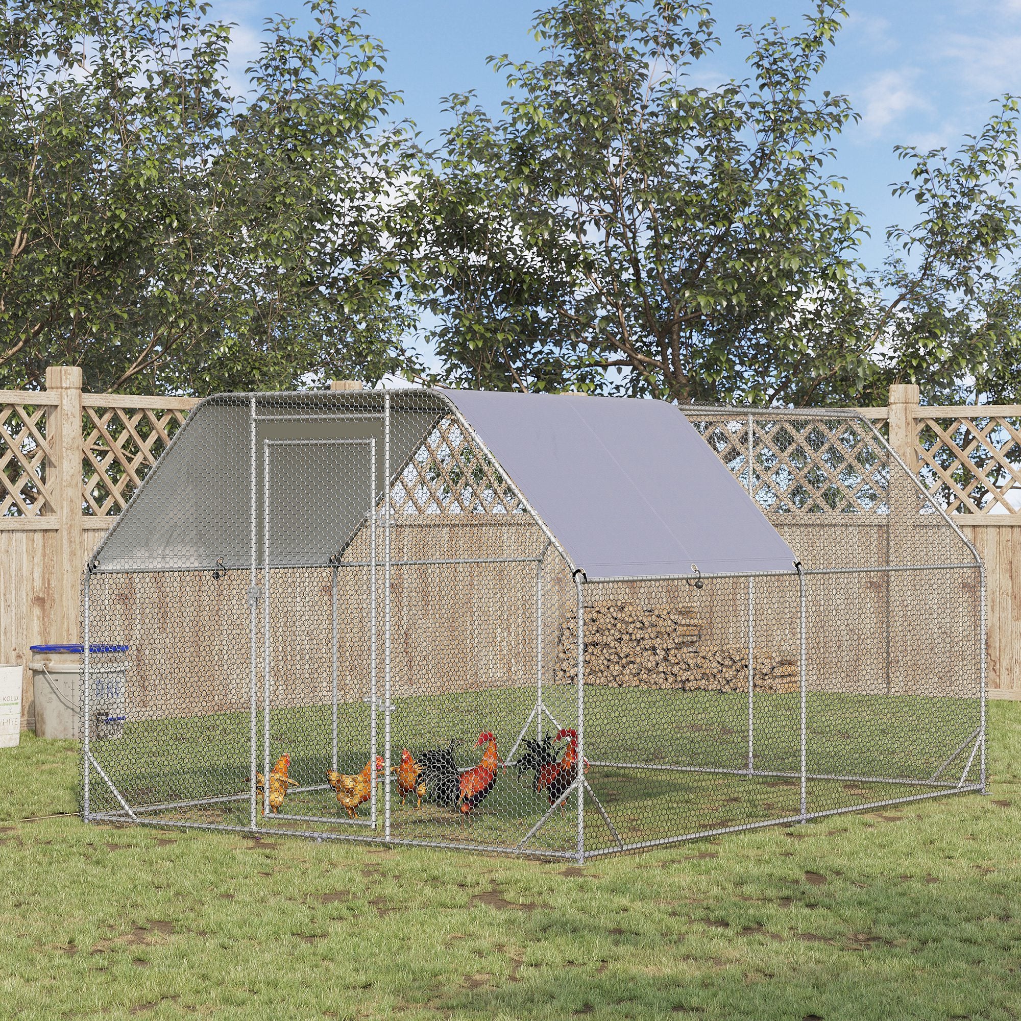 PawHut Walk-In Chicken Run with Roof for 10-12 Chickens 380 x 280 x 195cm Silver