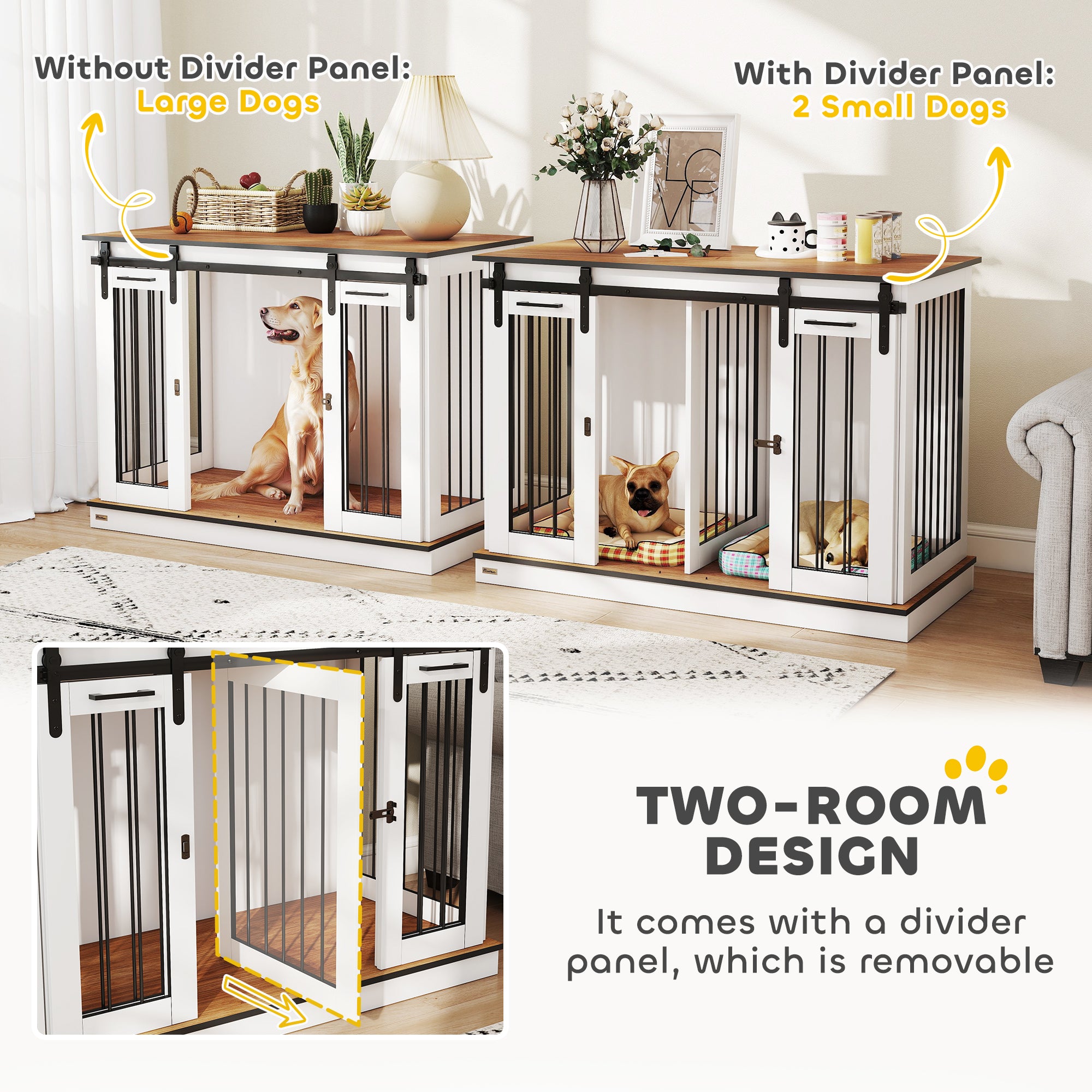 PawHut Dog Crate Furniture Double Door with Divider 120x60x88.5cm Oak