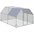 PawHut Walk-In Chicken Run with Roof for 10-12 Chickens 380 x 280 x 195cm Silver