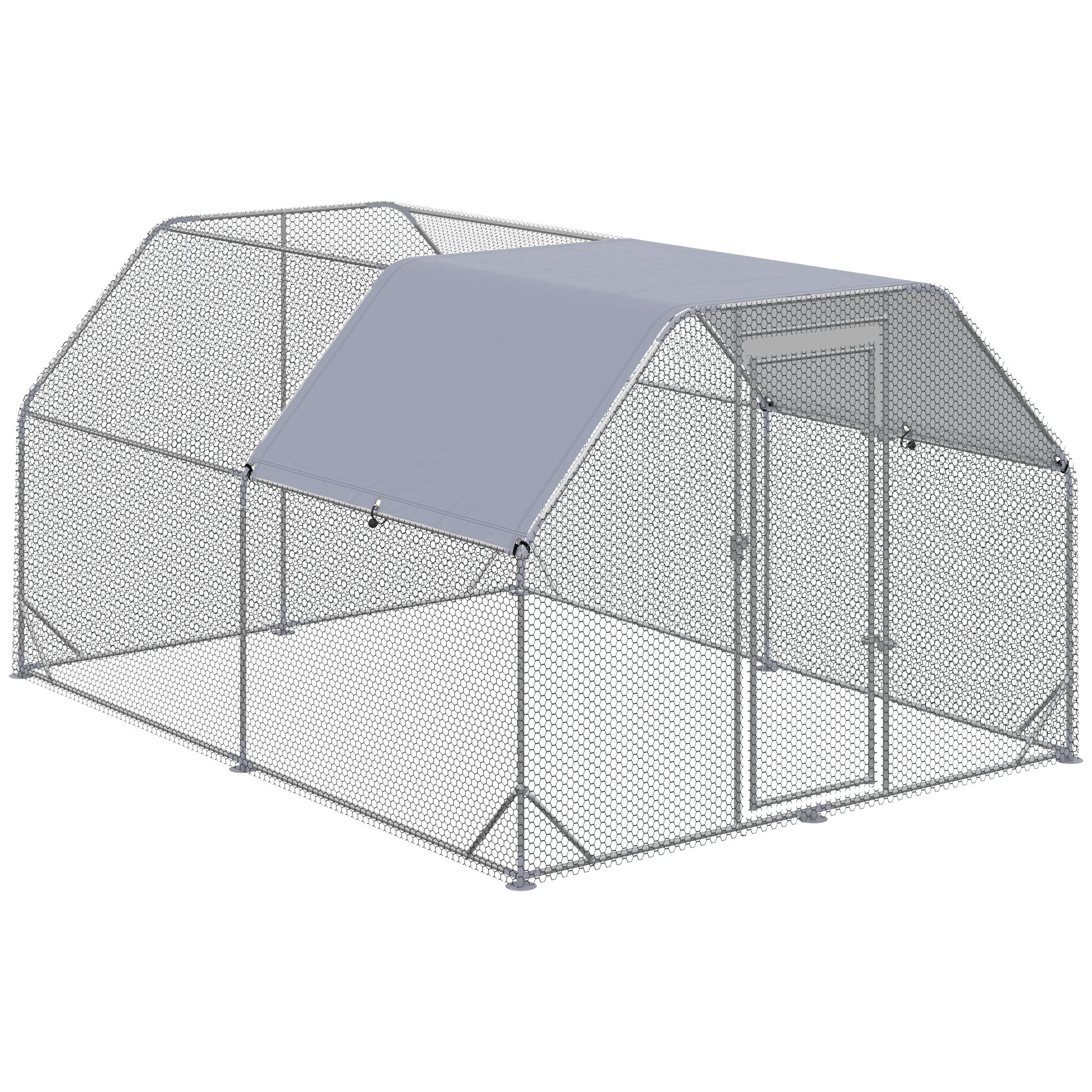 PawHut Walk-In Chicken Run with Roof for 10-12 Chickens 380 x 280 x 195cm Silver