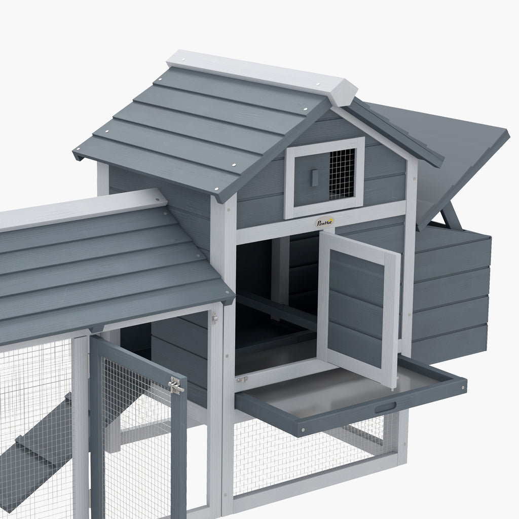 PawHut Small Chicken Coop with Run Hen House Poultry Nesting Box Grey